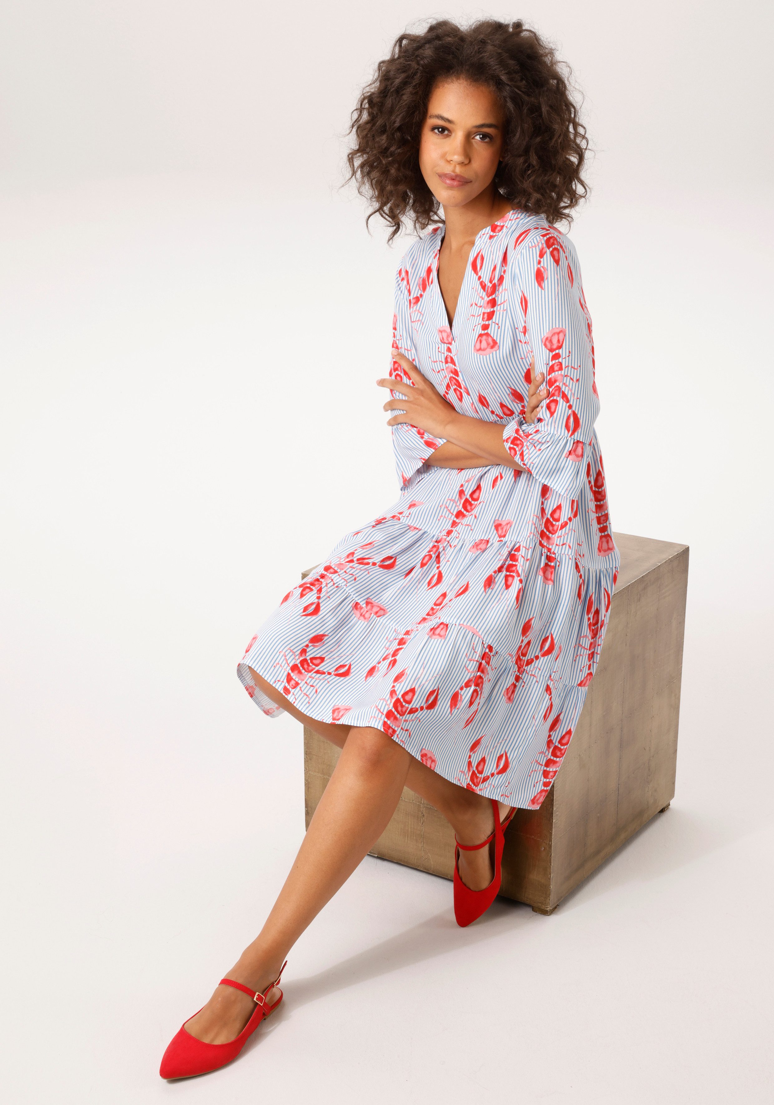 Aniston CASUAL Tunikakleid, gestreift und mit Krebsen bedruckt - NEIUE KOLLEKTION