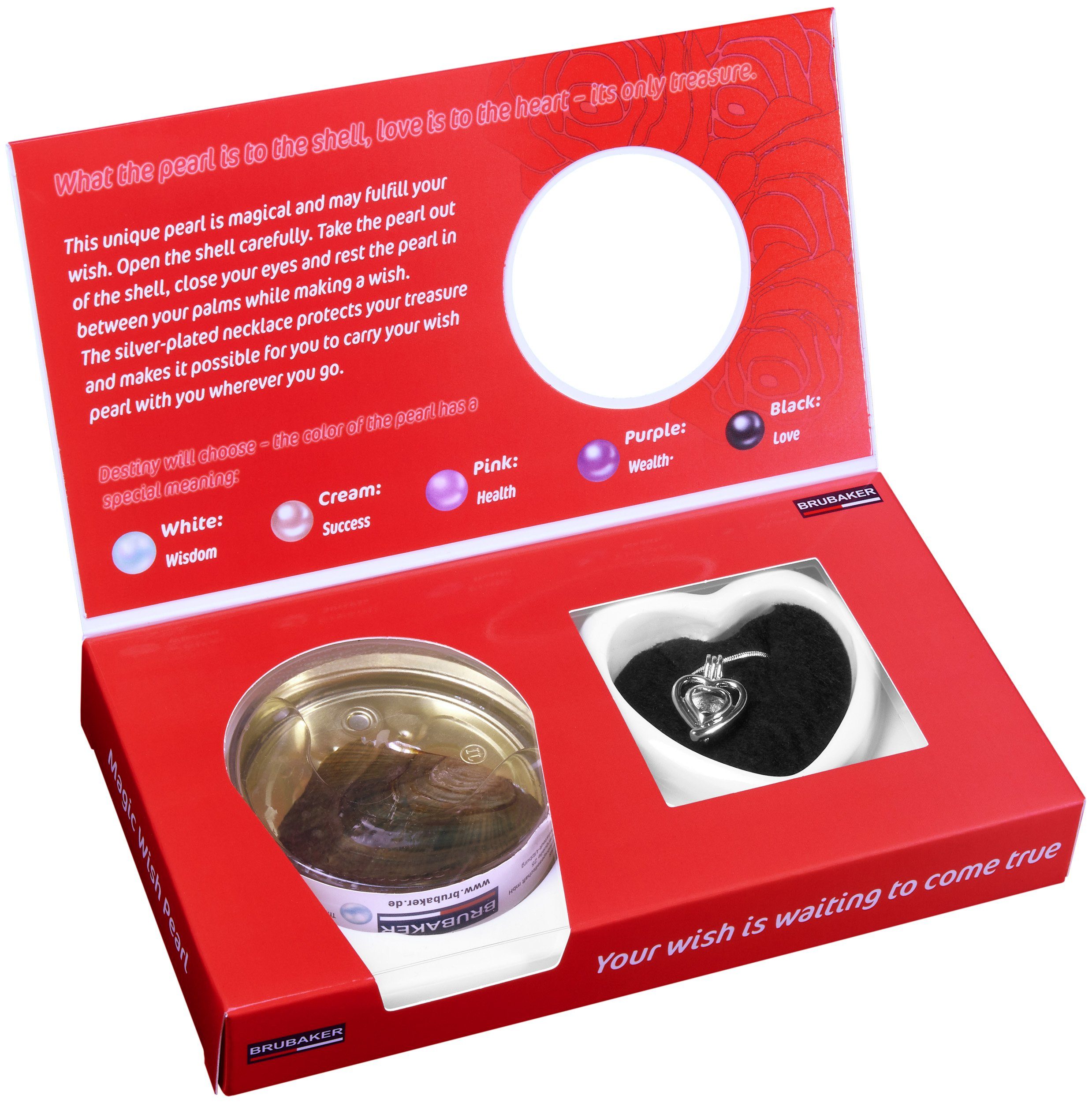 BRUBAKER Perlenketten-Set Wunschperle - Love Pearl (Muschel mit echter Perle als Schmuck Geschenkset - Liebe, Set), Halskette mit Silber Herz Anhänger