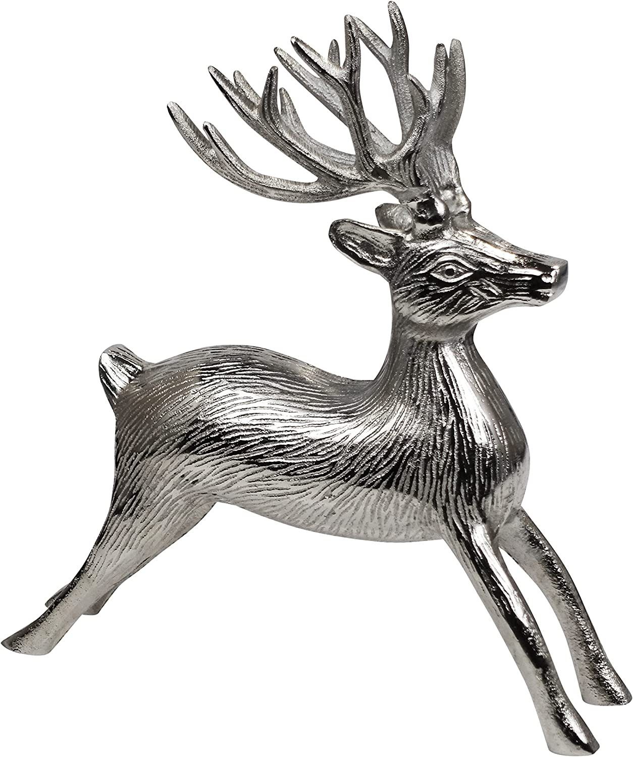 cm Hirschgeweih Aluminium Dekoration - - Deko MichaelNoll Dekoration Silber Dekofigur Weihnachten für Rentier Metall Schlafzimmer Figur Hirsch Wohnzimmer, Dekofigur XL Stehend 27 Küche, Statue - - Winter - -