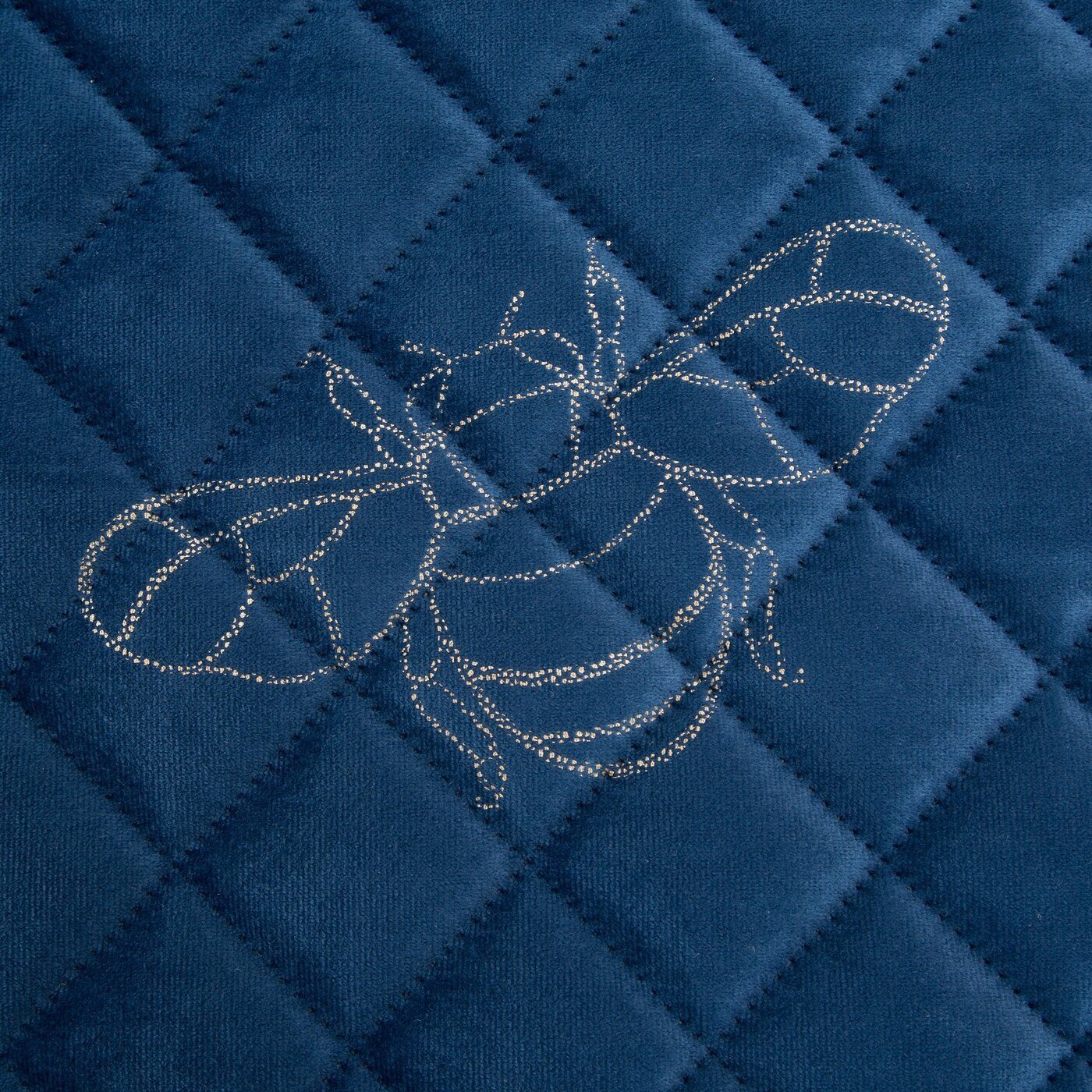 Tagesdecke Bettüberwurf aus heißgepresstem, Creme/ 170x210, Gold in Samt mit gestepptem Marineblau/Gold Größe oder Samt, oder Bienenmotiv, 220x240 Eurofirany