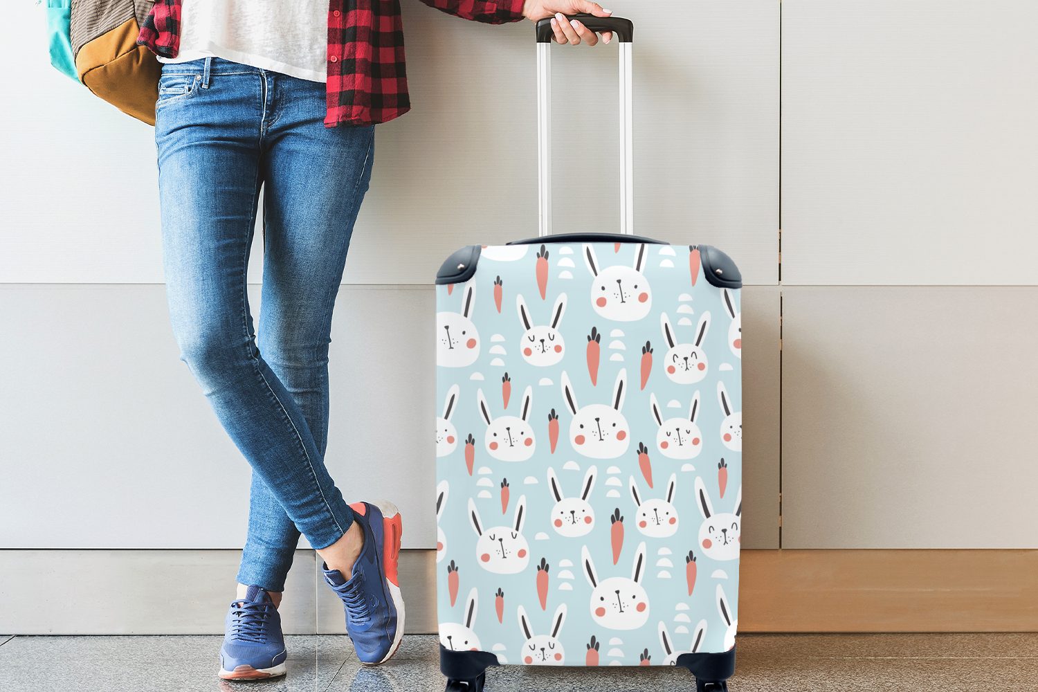 Trolley, MuchoWow Ferien, Reisekoffer Tiere Rollen, 4 für - Handgepäckkoffer mit Reisetasche - Kaninchen Kind, rollen, Handgepäck