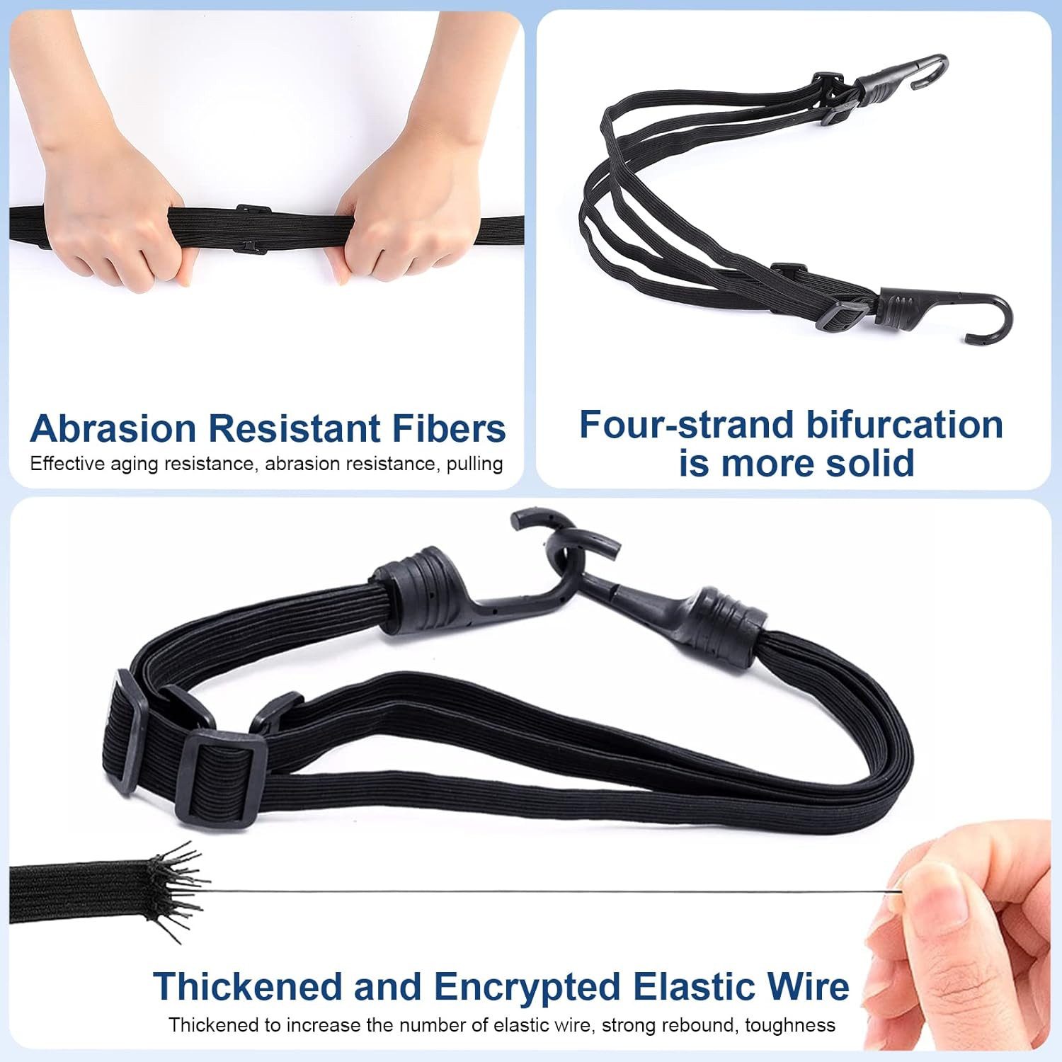 LA CUTE Gepäckgurt Elastisches Spanngurt-Set mit Doppelhaken für Motorrad & Fahrrad, (Elastische Gepäckspanngurte mit Doppelhaken im 2er-Set, 2-tlg., 2 Spanngurte, je 60–110 cm, mit 4 verstellbaren Gurtschlaufen), Elastisch, kratzfest, rutschfest, mehrfach wiederverwendbar, kompakt