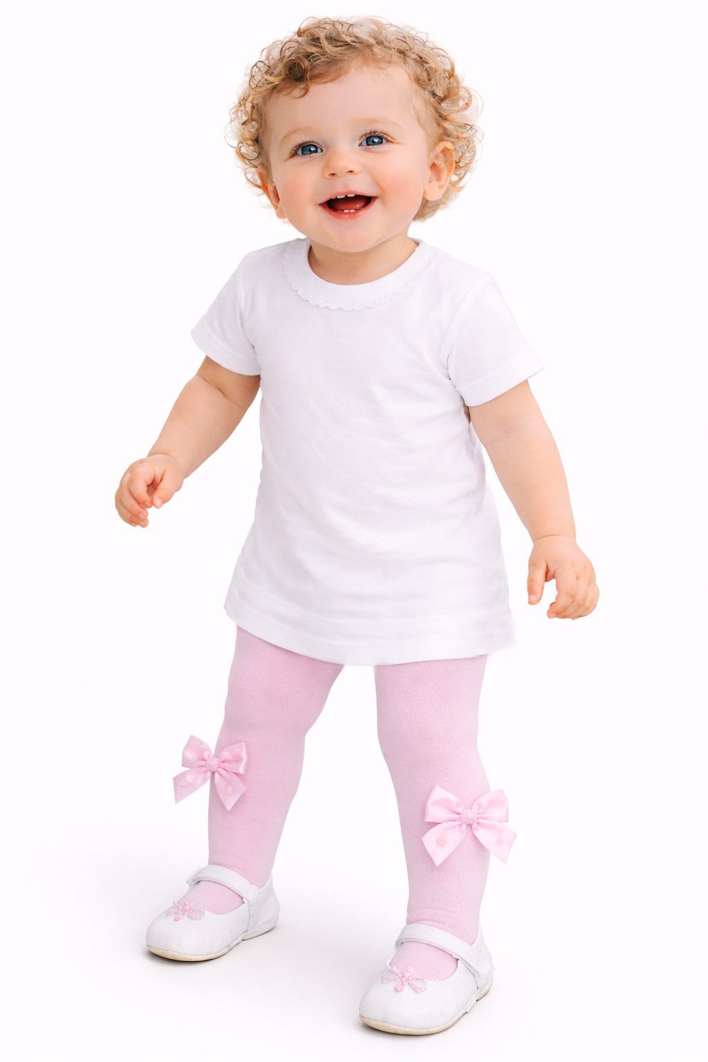 La Bortini Strumpfhose Schöne Strumpfhose in Rosa mit Schleifchen für Babys und Kinder elastisch, weich, 44 50 56 62 68 74 80 86 92 98 104 110 116