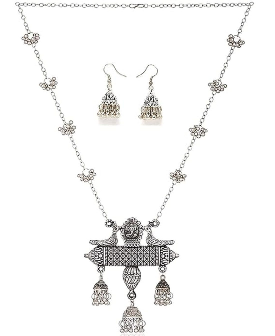 Shining Diva Schmuckset Oxidiert Afghani Lange Kette Anhänger Halskette Set, Mit Ohrringe (Modischer Kunstschmuck, Für Frauen & Mädchen, Geeignet für alle Anlässe)