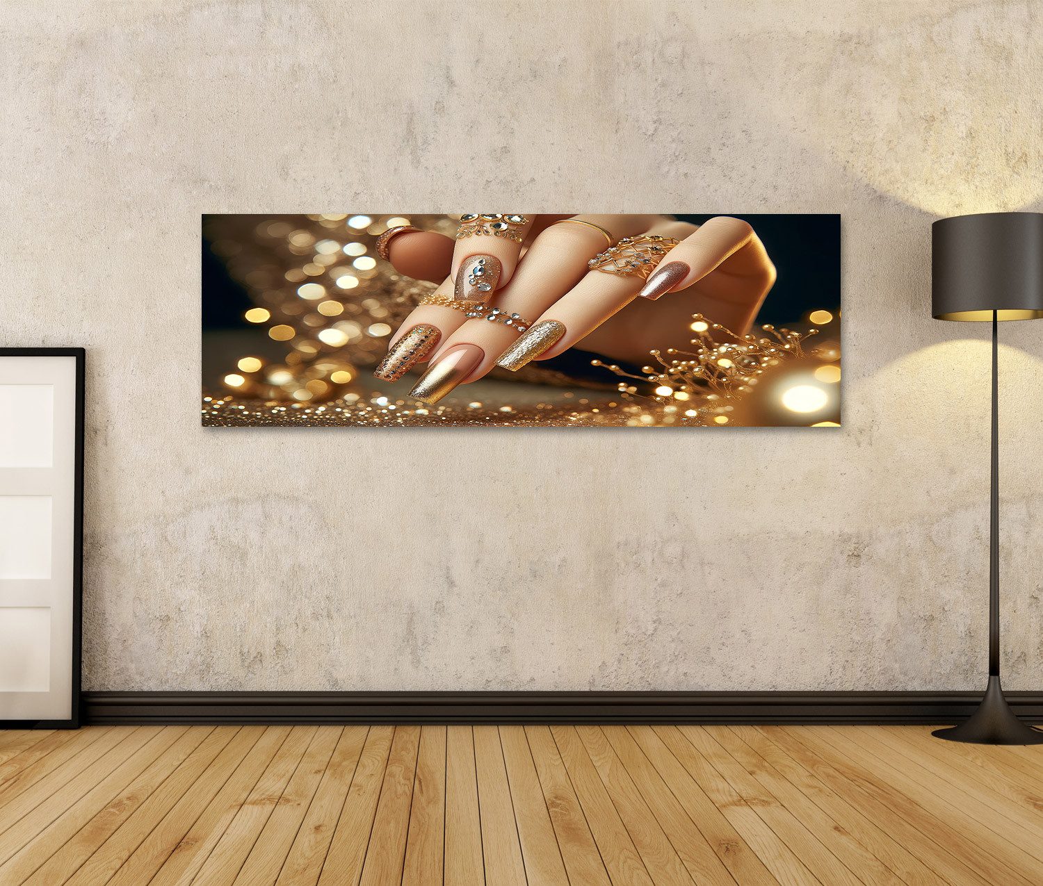 islandburner Leinwandbild Glitzernde Goldpracht Maniküre mit günstig online kaufen
