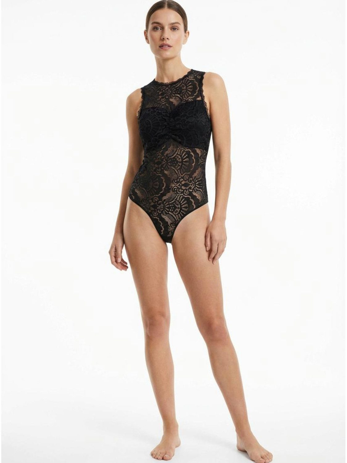 Evoni Stringbody für Damen Spitze transparent High Neck Cut-Out Sexy Dessous – Bild 3 von 5
