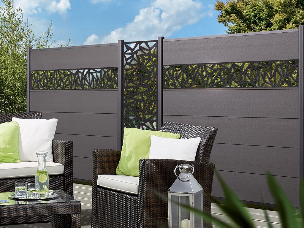 TraumGarten Sichtschutzelement WPC Sichtschutzzaun Anthrazit 183x178 cm - für Steckzaun