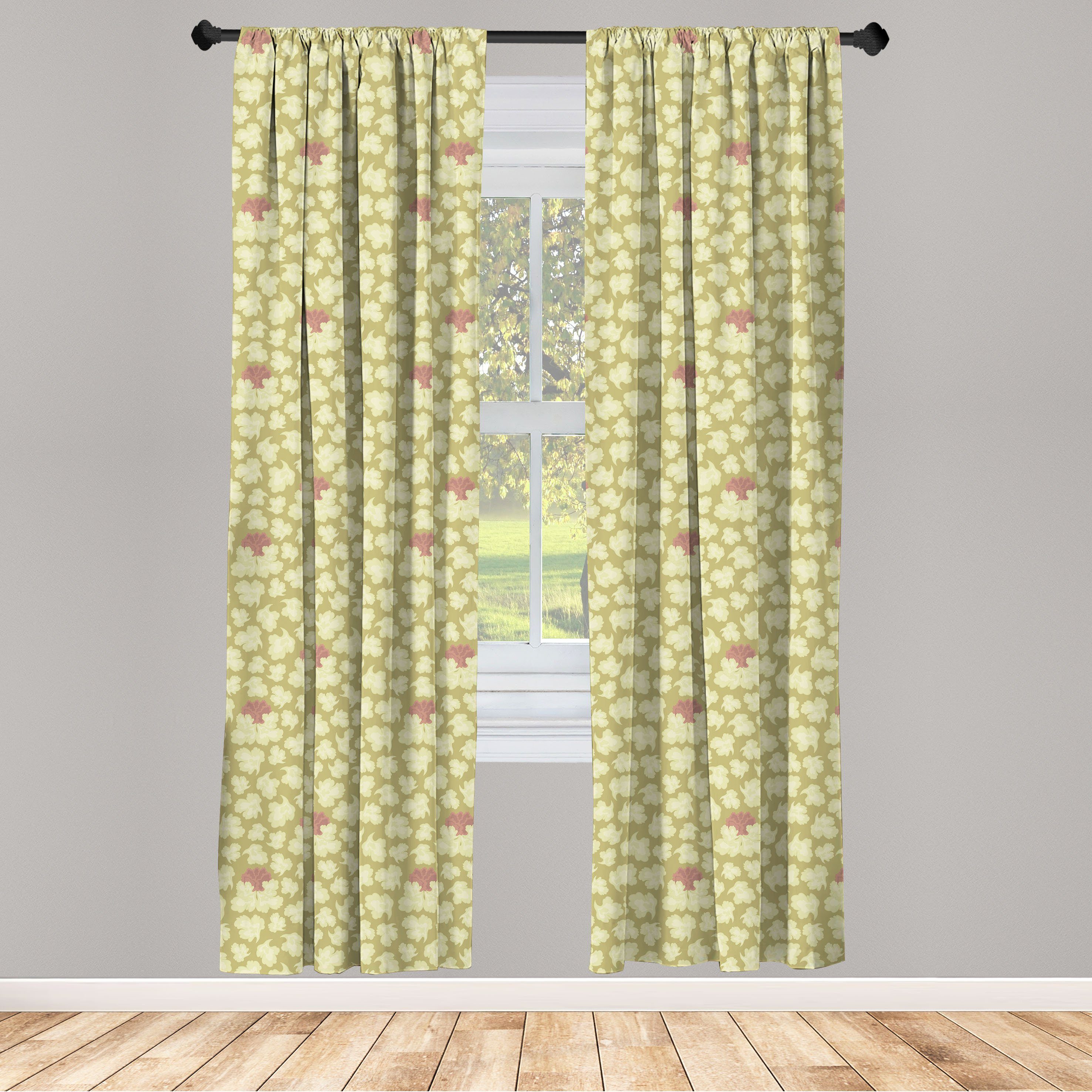 Gardine Vorhang für Wohnzimmer Schlafzimmer Dekor, Abakuhaus, Microfaser, Blätter Repetitive Blatt Verzierungen