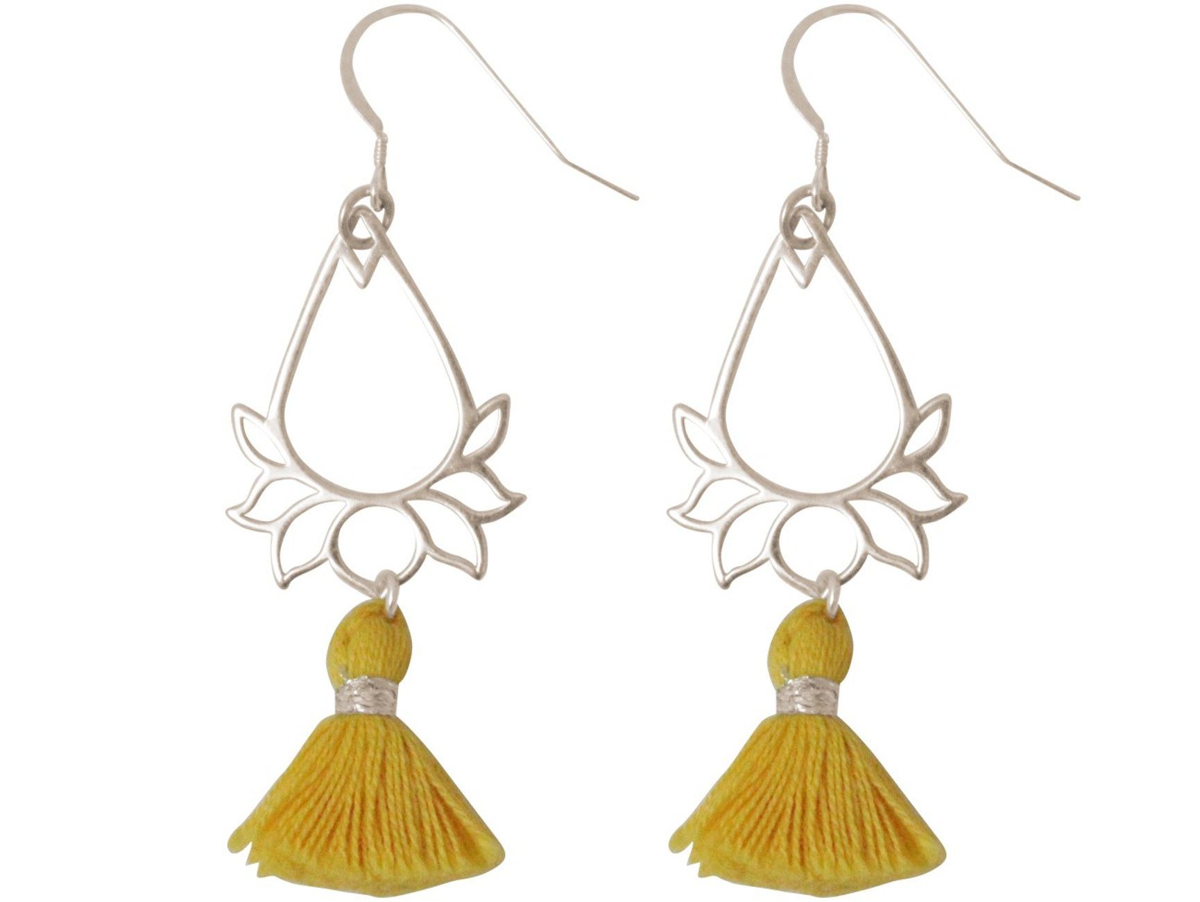 Damen Schmuck Gemshine Paar Ohrhänger Lotusblumen mit Quasten, Manufaktur mit Ethik