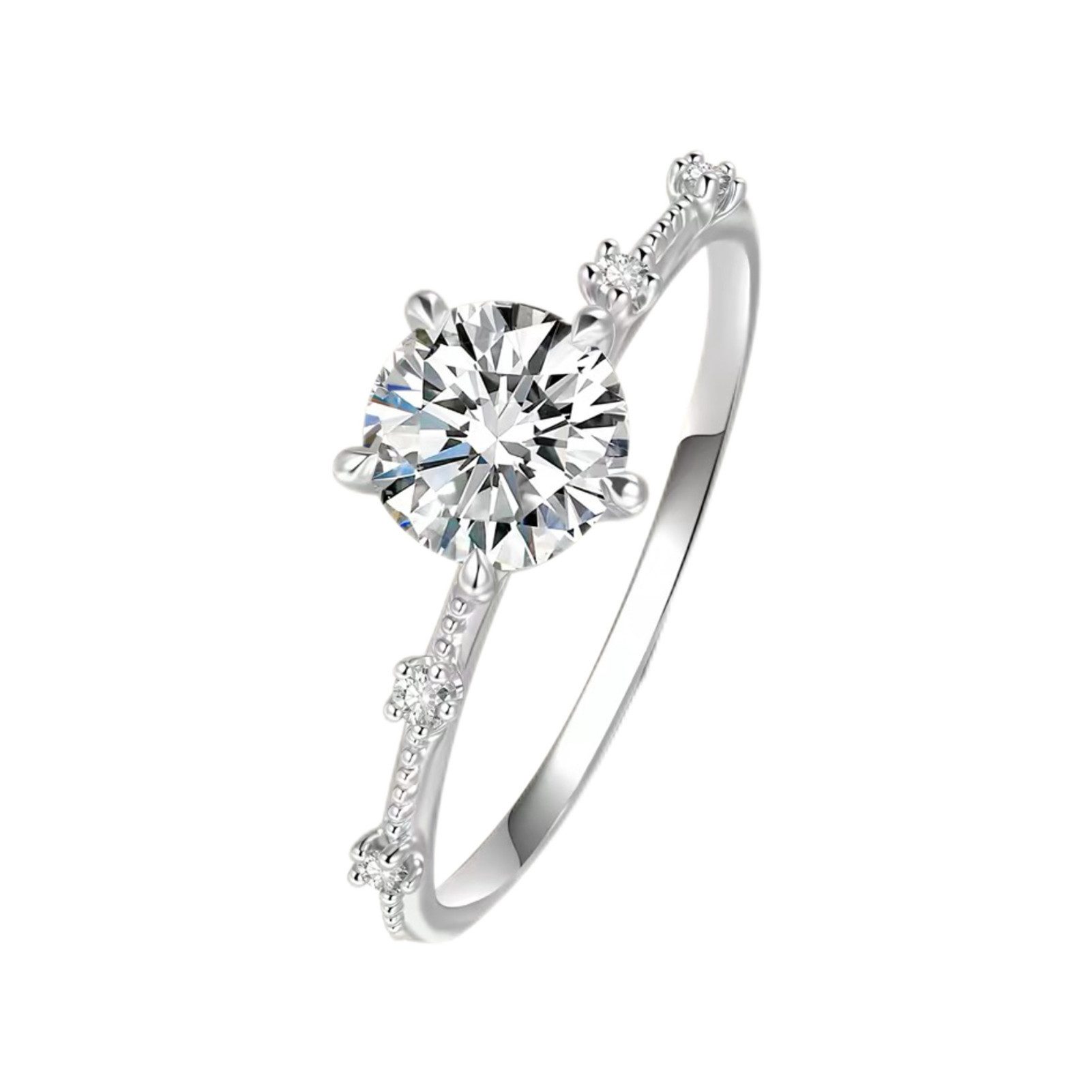 Jumpeak Diamantring Runder Diamantring, zarter Diamantring im Retro-Stil, 1 Karat, D, VS1, 585er Gold, Weihnachtsgeschenk, Geschenk für die Schwester