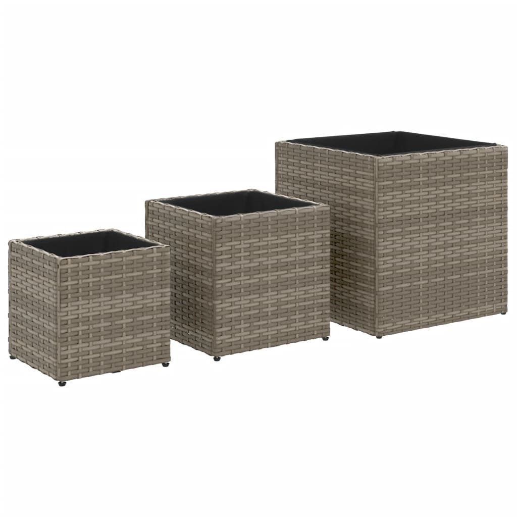 vidaXL Blumentopf Pflanzkübel 3 Stk. Grau Poly Rattan (1 St)