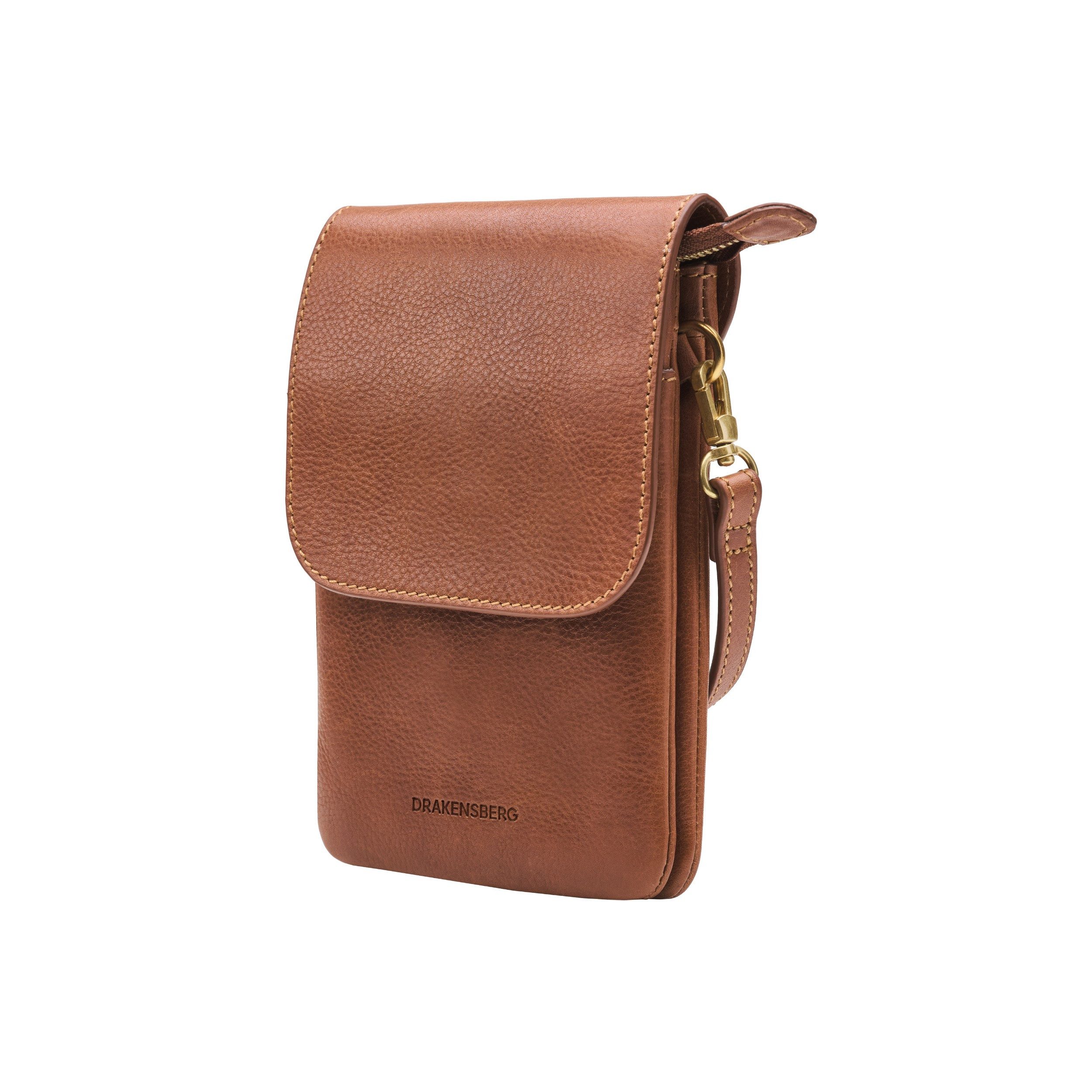 DRAKENSBERG Handytasche zum Umhängen »Anna« Karamell-Braun, für Damen, Universalgröße für alle Modelle, hochwertiges Rindsleder