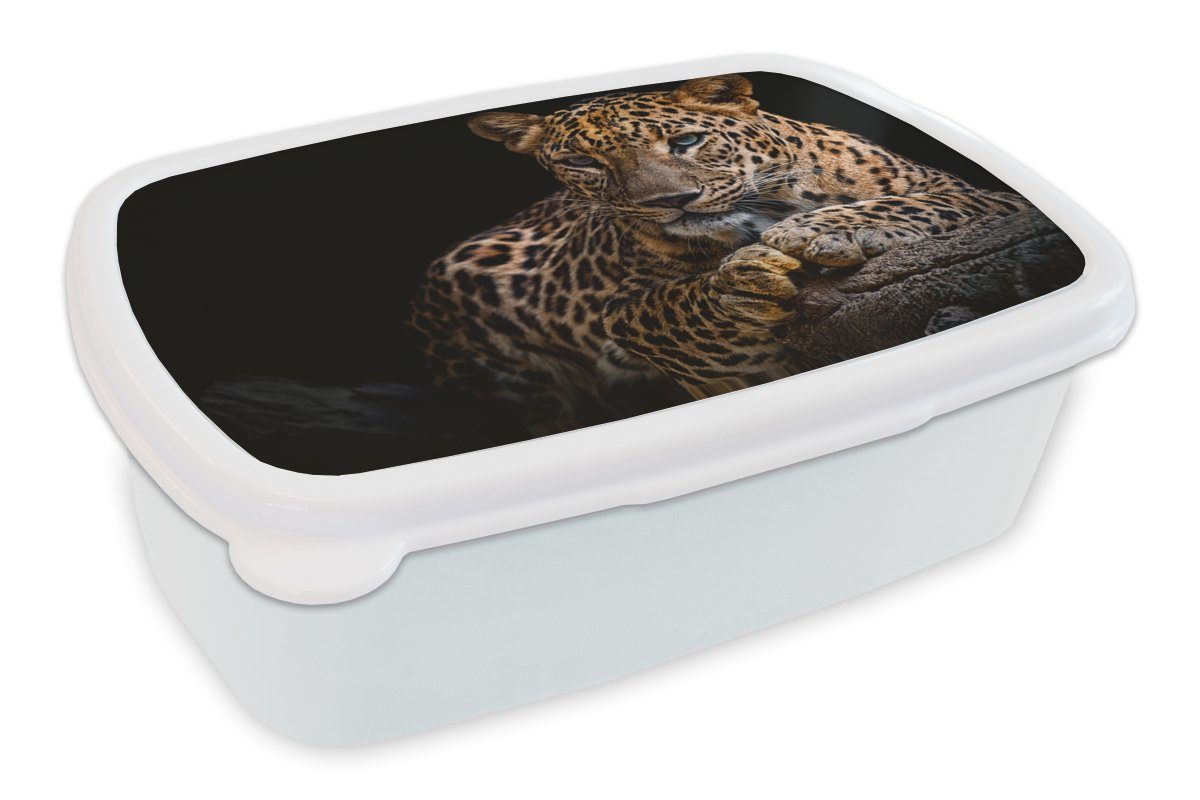 MuchoWow Lunchbox Wildtiere - Panther - Porträt - Schwarz - Tiere, Kunststoff, (2-tlg), Brotbox für Kinder und Erwachsene, Brotdose, für Jungs und Mädchen weiß