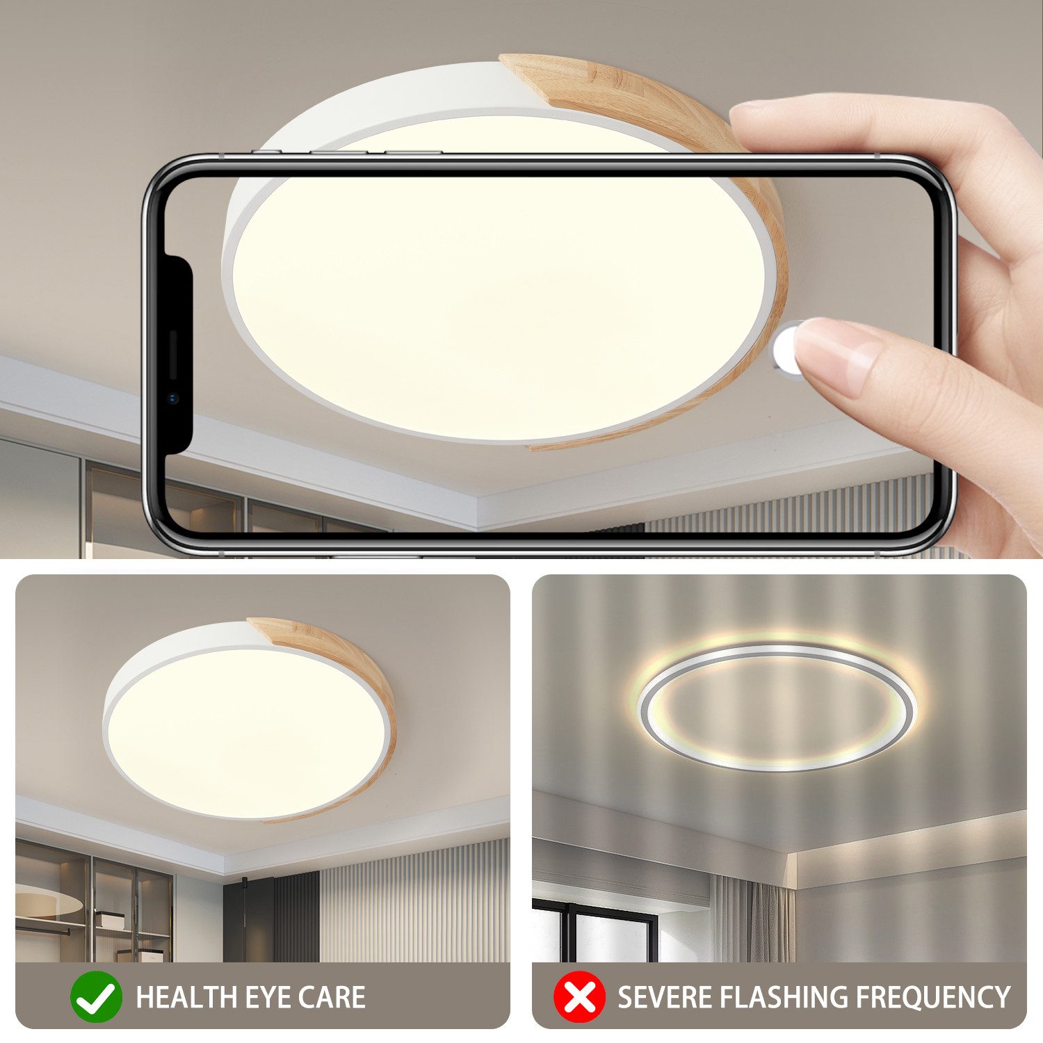 style home Deckenleuchte LED Deckenlampe, voll dimmbar mit Fernbedienung 3000-6000K, 36W, LED fest integriert, Runde Lampe für Wohnzimmer Schlafzimmer Büro, Ø40x4cm, Holz