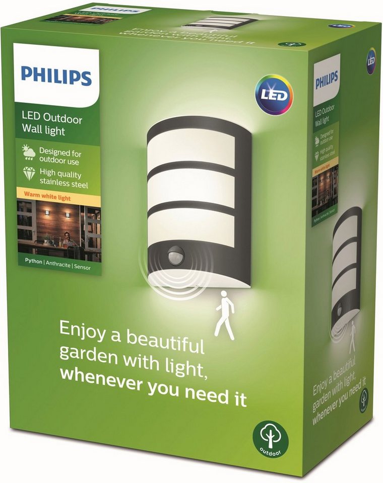 Philips Wandleuchte Python, LED fest integriert, Warmweiß, Wall IR 2700K  Anthrazit