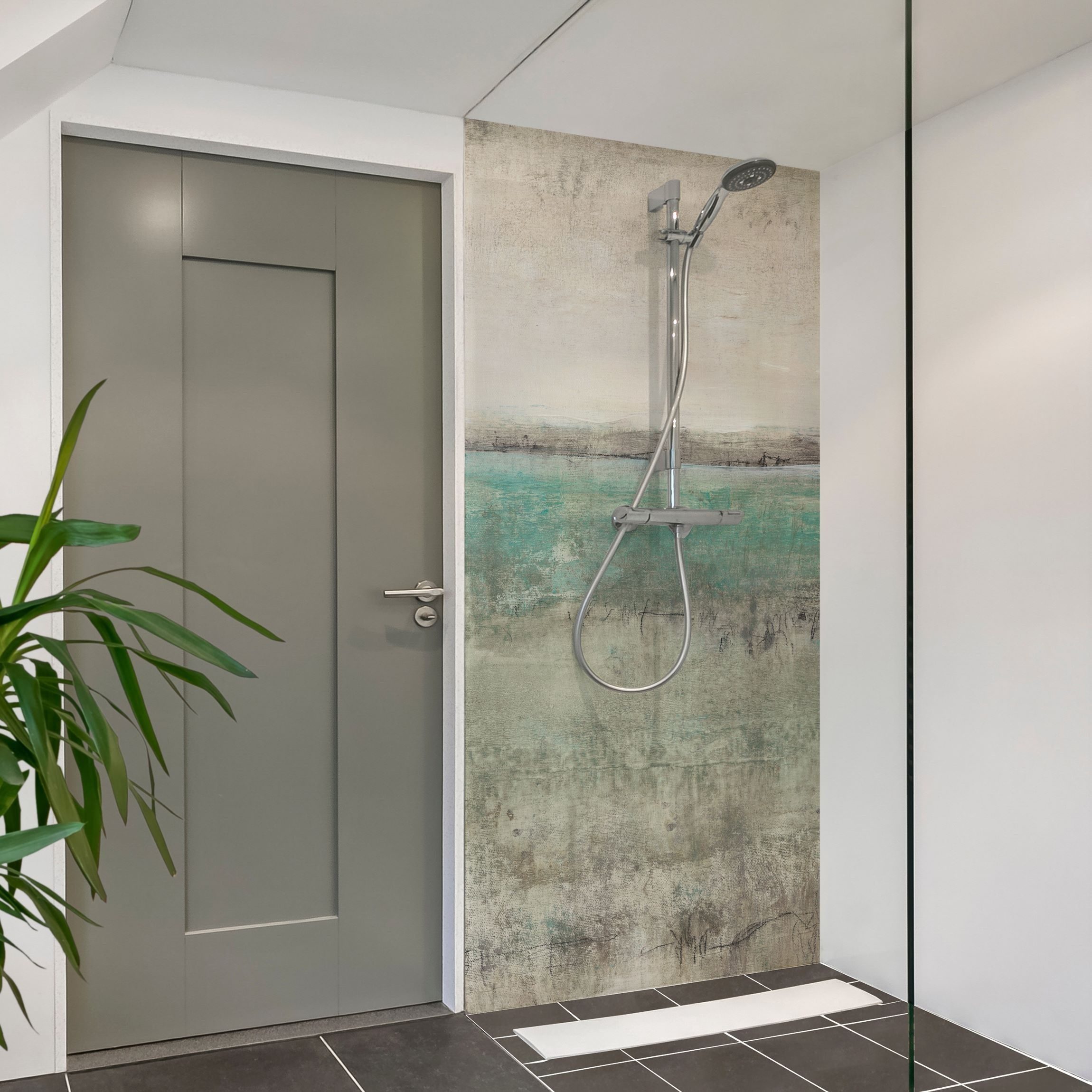 Bilderdepot24 Duschrückwand Abstrakt türkis Duschrückwand ohne Bohren Dusche Motiv, (1-tlg., 0,61 mm starke Folie selbstklebend Wandpaneele Dusche versch. Größen), fugenlose & wasserfeste Motiv Rückwand Wandverkleidung für Duschkabine