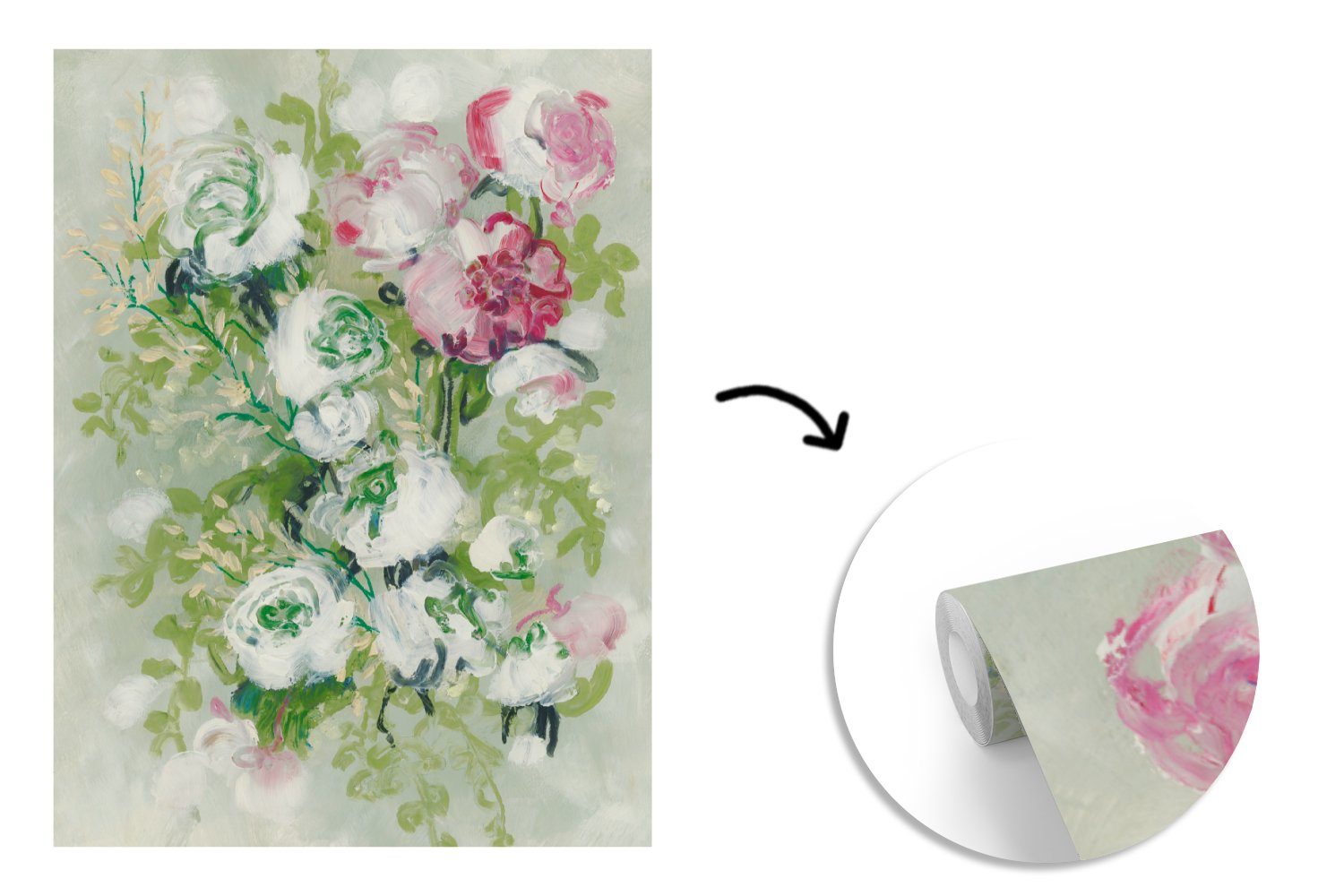 Fototapete Montagefertig - St), Wandtapete Matt, MuchoWow Wohnzimmer, - Blumen Tapete Vinyl für bedruckt, (4 Natur, - Grün Pflanzen