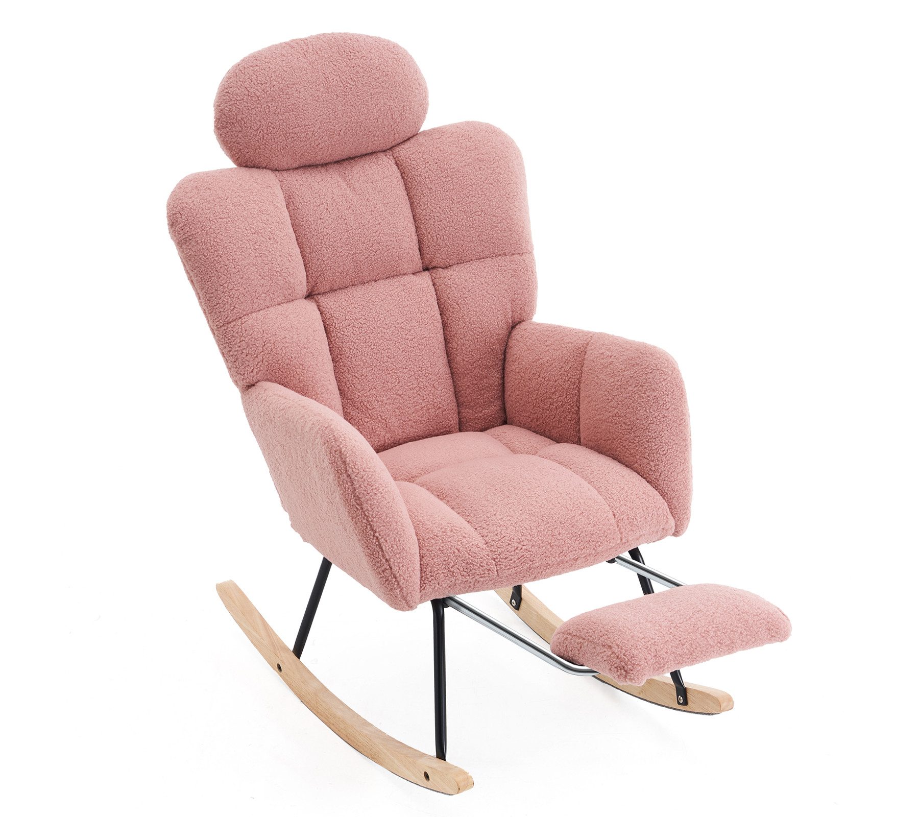 DEKKETO Schaukelstuhl mit Hocker & höhenverstellbarer Kopfstütze, Relaxsessel mit Fußauflage (1 St), Teddy-Stillsessel für Stillen & Lesen