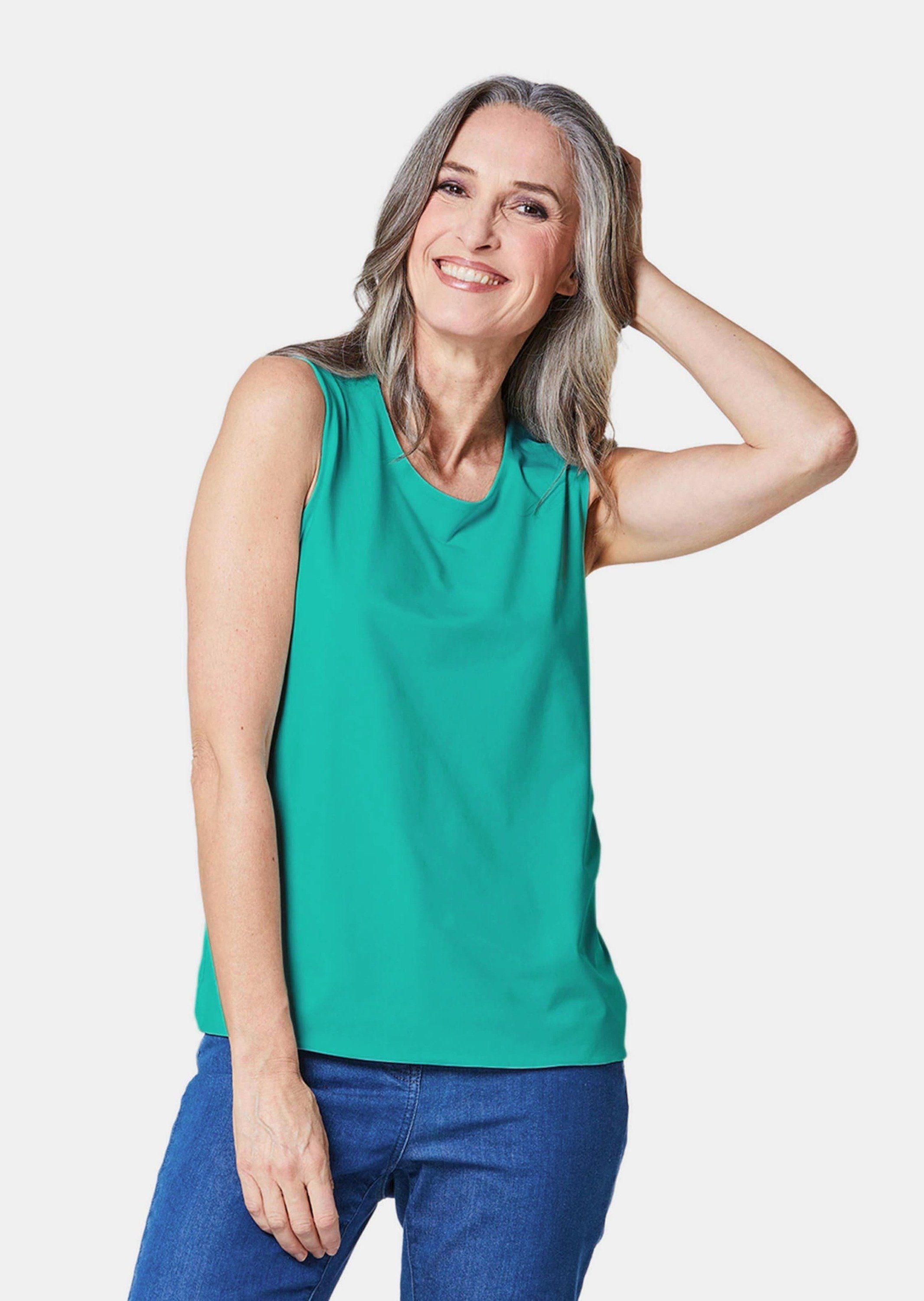 GOLDNER Shirttop Komfort-Top mit Doppel-Front Unifarbenes Modell mit klassischem Rundhalsausschnitt