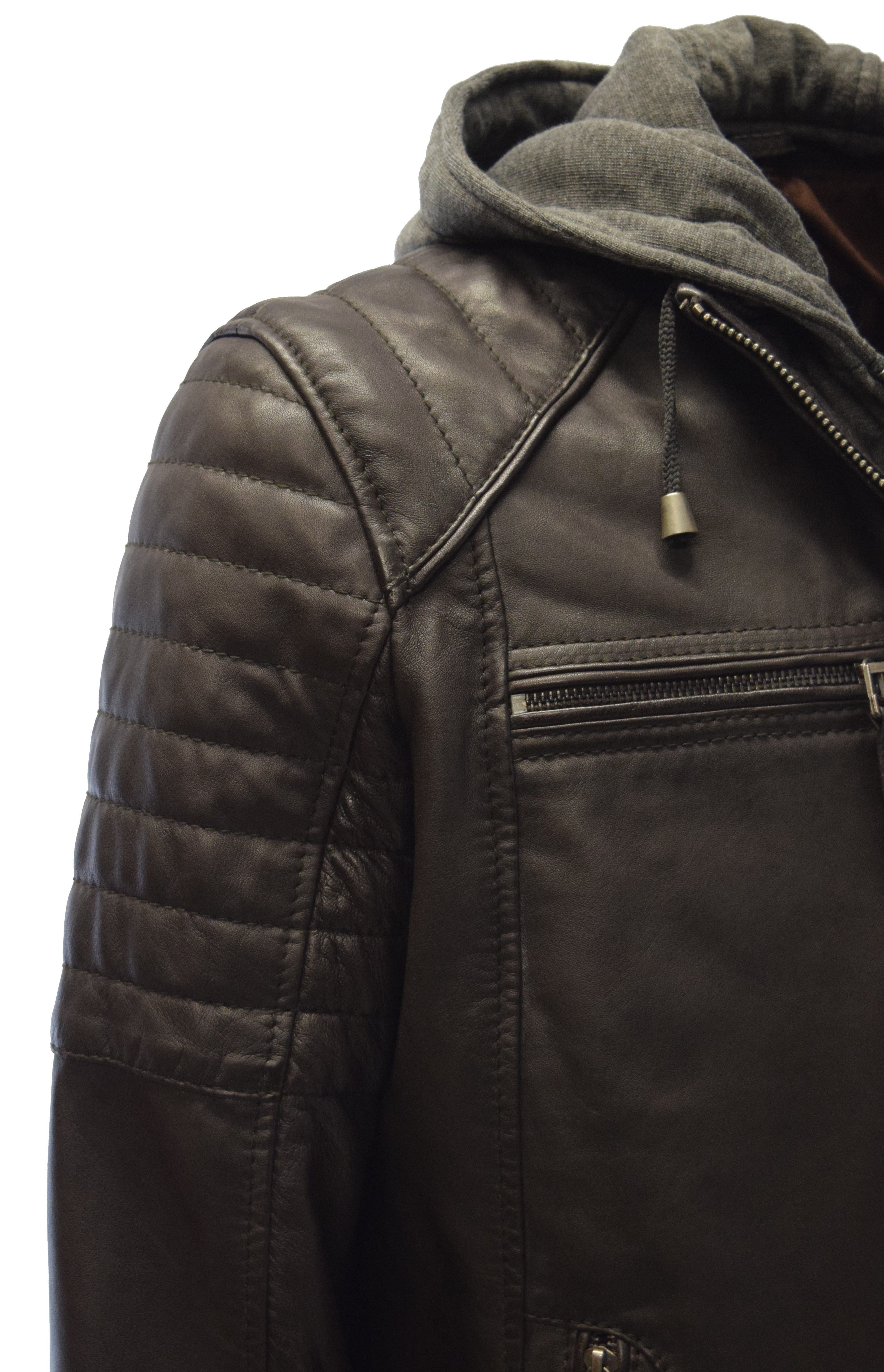 Zimmert Leather Lederjacke Carlo mit abnehmbarer Kapuze, Cognac, Schwarz, Dunkelbraun