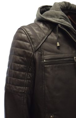 Zimmert Leather Lederjacke Carlo mit abnehmbarer Kapuze, Cognac, Braun, Dunkelbraun, Schwarz, gesteppt