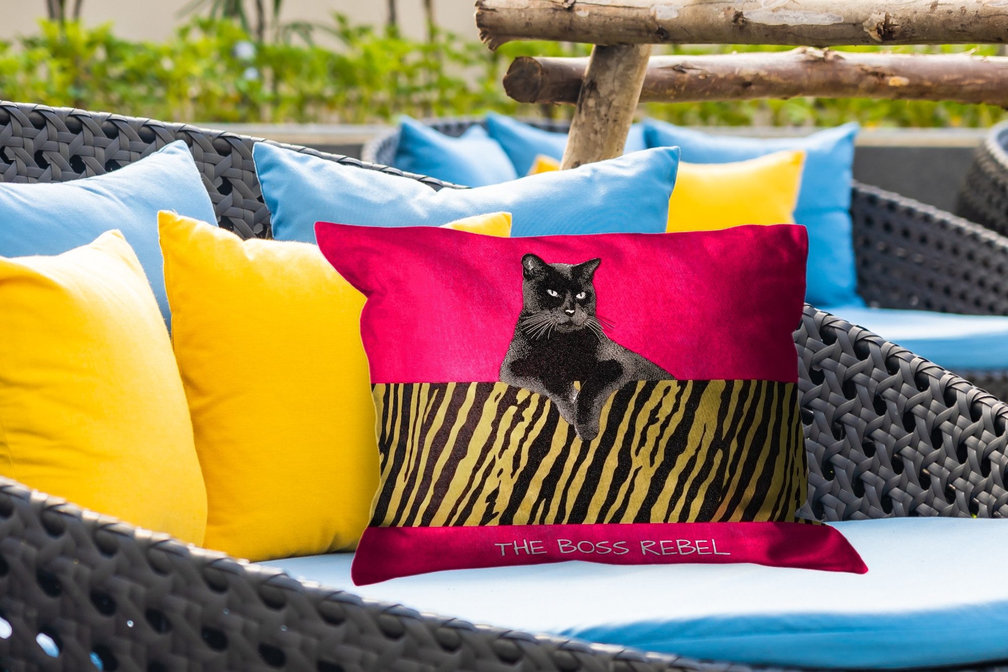 MuchoWow Dekokissen Katze - Boss - Rosa - Tigerdruck, Outdoor-Dekorationskissen, Kissen, Kissenbezug, 50x30 cm