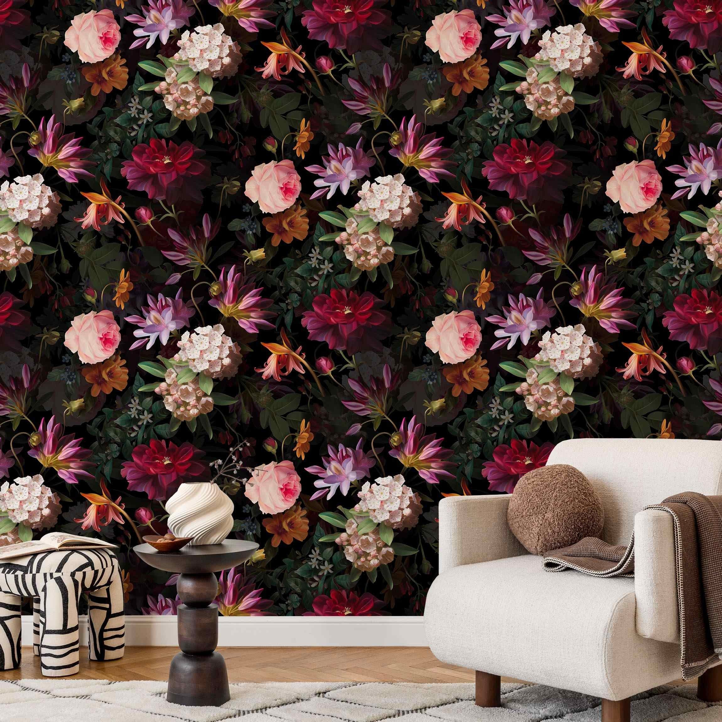 Bilderdepot24 Mustertapete Fototapete rosa Blumen Motiv, Glatt, Matt, (Vliestapete inkl. Kleister oder selbstklebend), geruchsfrei gemusterte Tapete Bildtapete Wohnzimmer Schlafzimmer