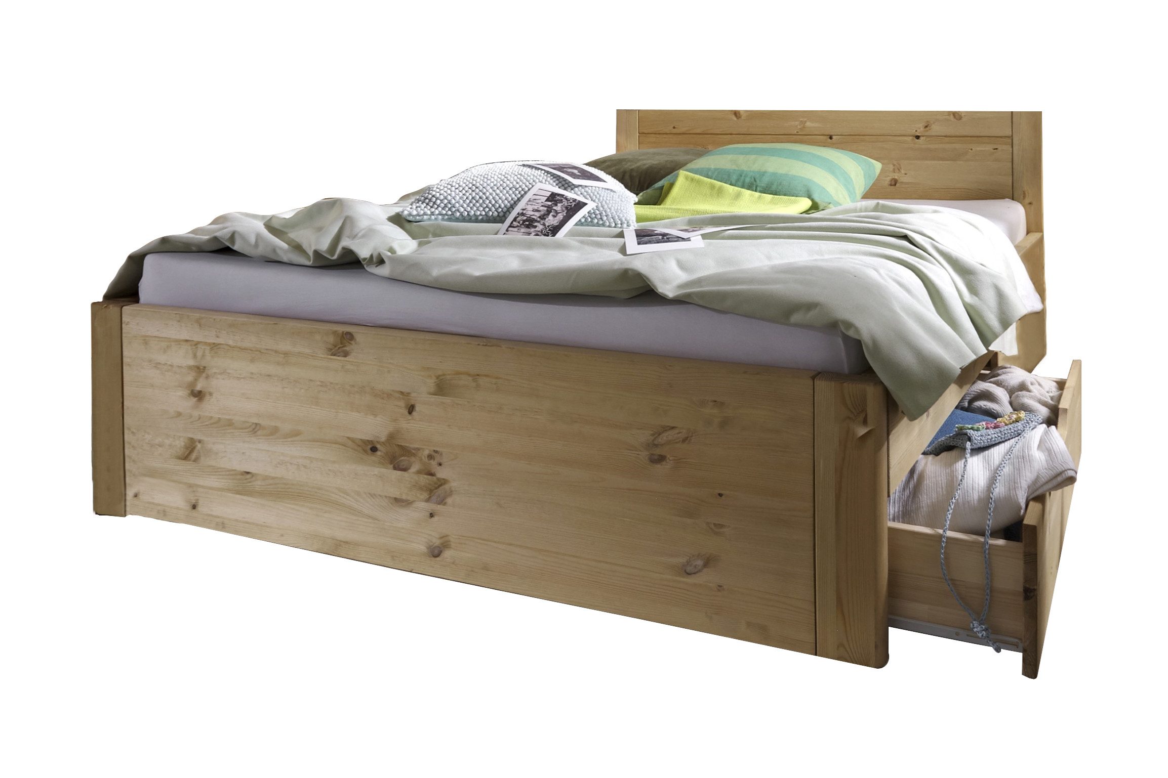 Wohnglücklich Massivholzbett Vita (weiß oder holzfarben), Stauraum, Выдвижные ящики