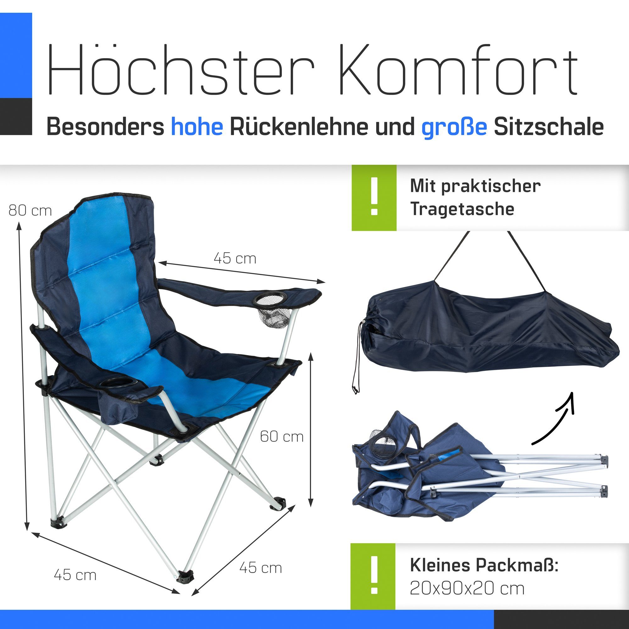 POEPORE Campingstuhl Faltbar Bis 180 KG Klappstuhl Gepolstert Mit