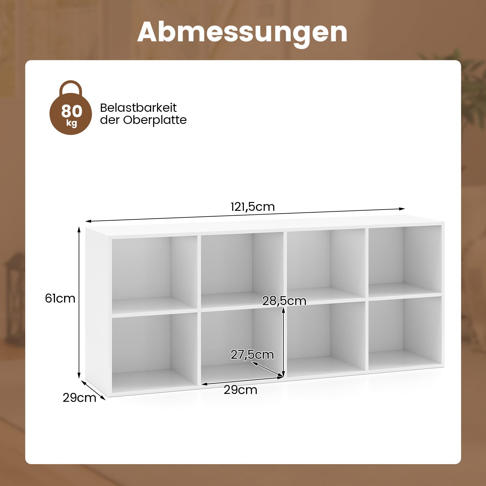 COSTWAY Bücherregal, Bücherschrank mit 8 Fächern 121,5x29x61cm