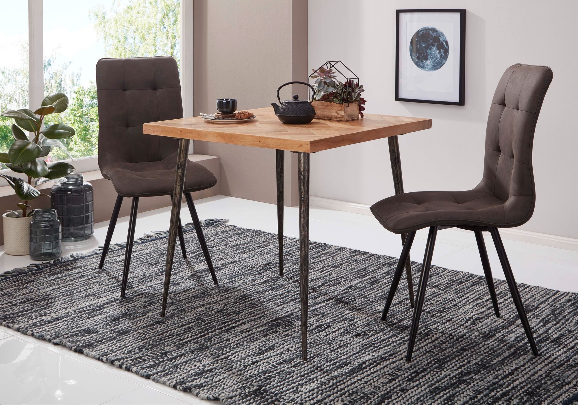 Wohnling Esstisch WL5.633 Holz Esszimmertisch Massiv Holztisch Tisch Esszimmer 80cm (80x76x80 cm Massivholz Akazie / Metall Industrial), Kleiner Esszimmertisch, Küchentisch Quadratisch