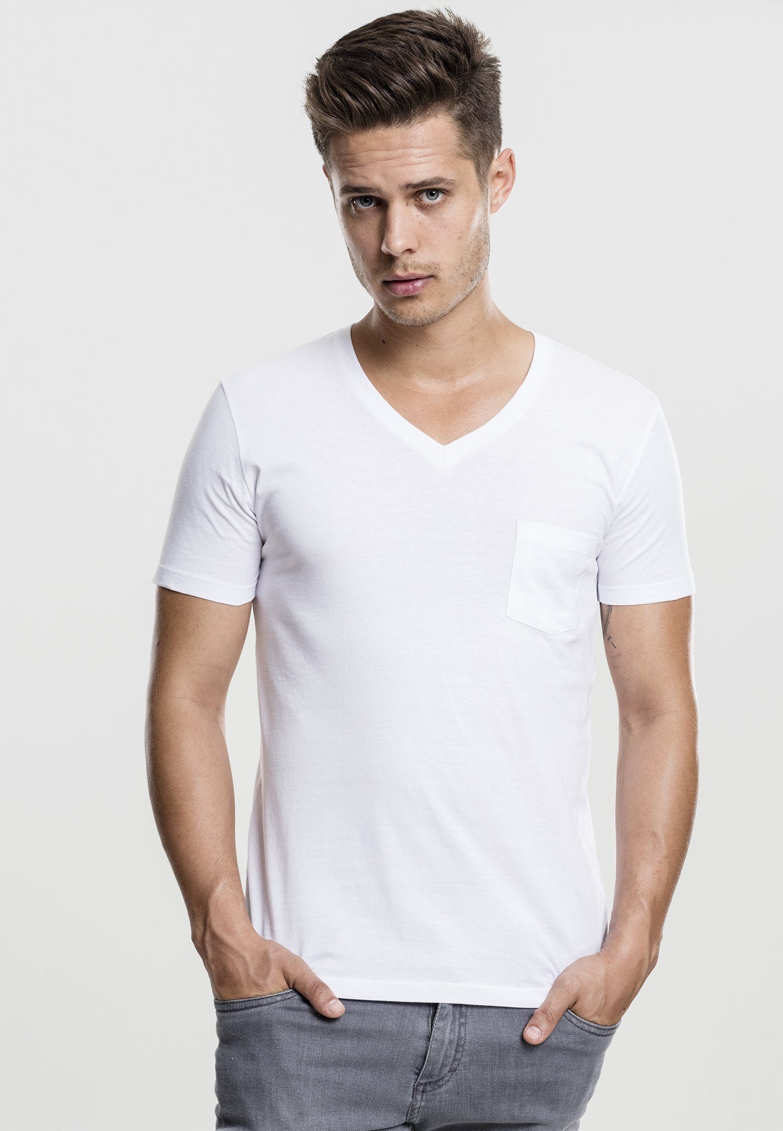 URBAN CLASSICS Kurzarmshirt T-Shirt V-Neck Pocket Tee (1-tlg) white