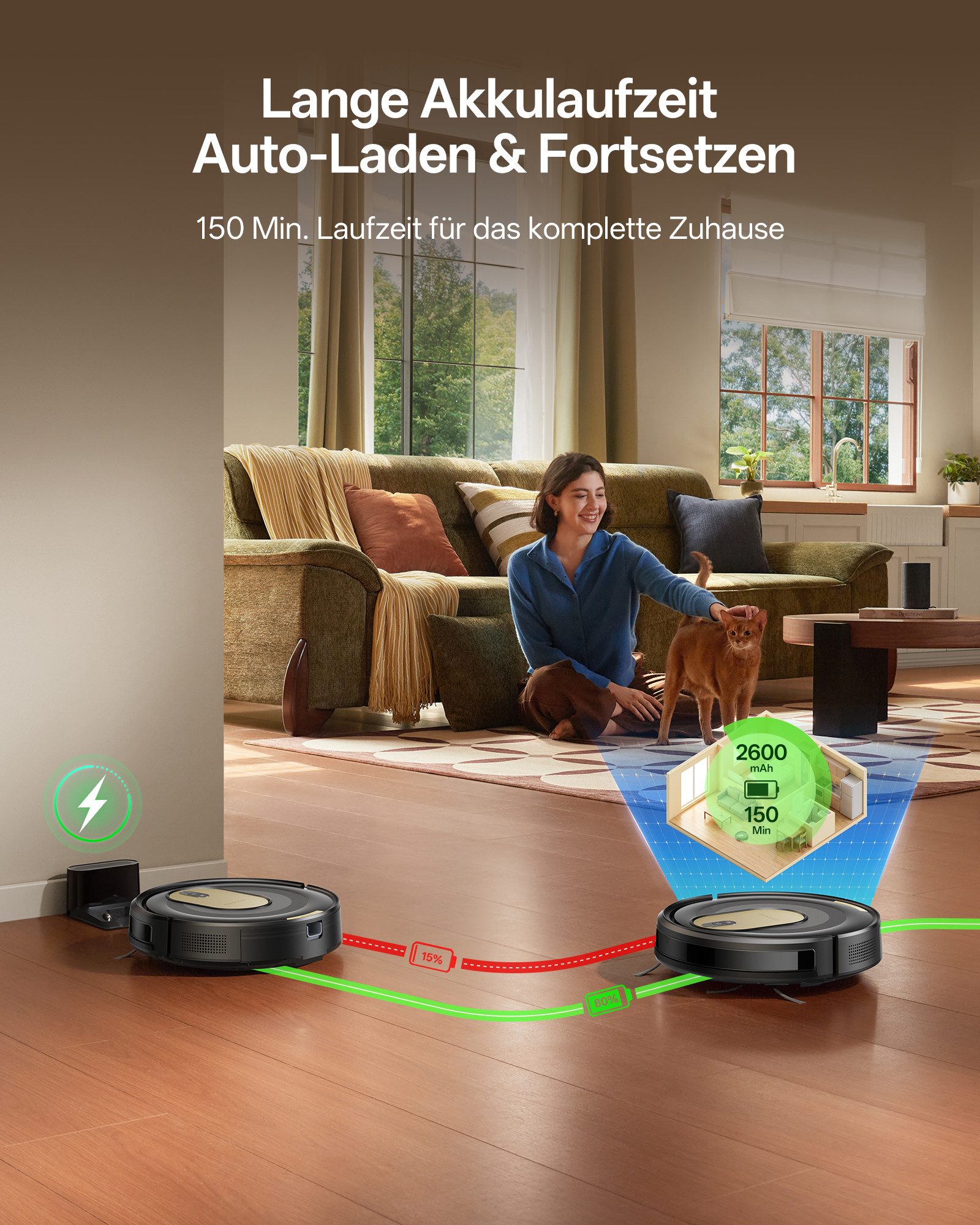 Vactidy Nass-Trocken-Saugroboter Vactidy W8 Saugroboter mit wischfunktion,3-in-1,Smarte Gyro-Navigation, beutellos, 5000Pa,150 min,Schlankes Design,Automatische Teppicherkennung
