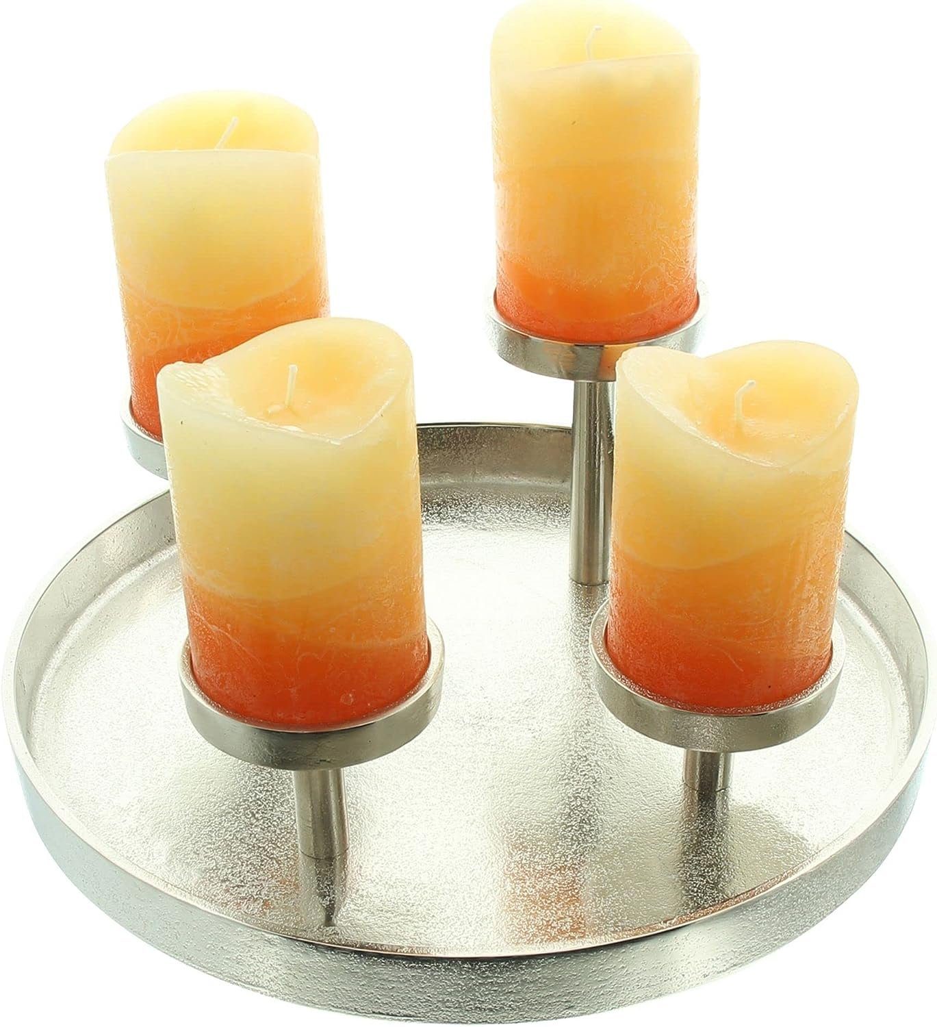 Kerzentablett Adventskranz Aluminium Kerzenhalter 32 Optik, Antik Kerzen, Tischkranz Kerzenständer cm, silber, 4 Dekoleidenschaft für aus in "Tablett" Ø