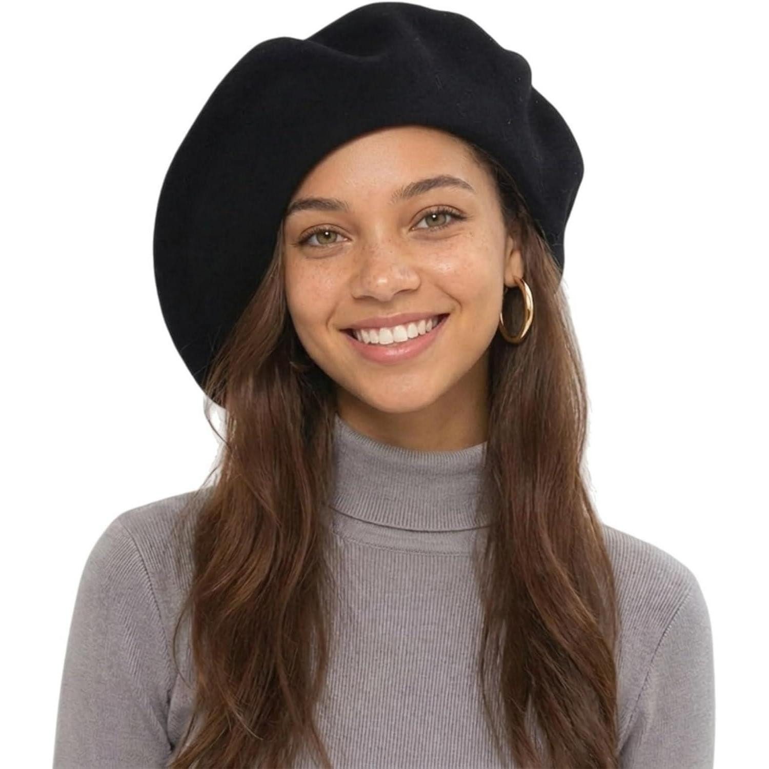 LuxusKollektion Baskenmütze Baskenmütze Wolle Damen Beret Künstler Herbst Einheitsgröße Schwarz
