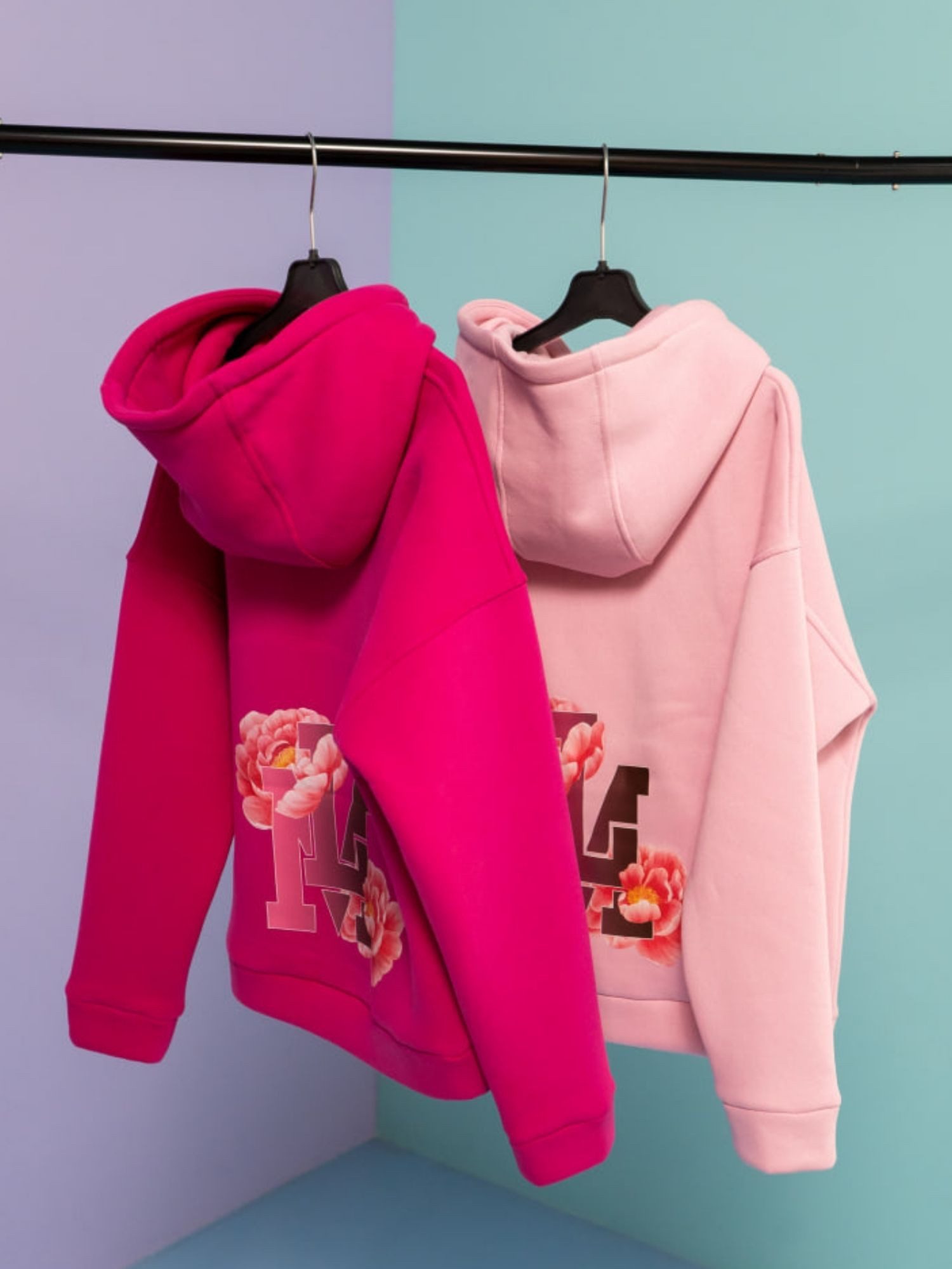 Hoodie Warmer Kapuzenpullover mit Print Pfingstrose für Mädchen - pink