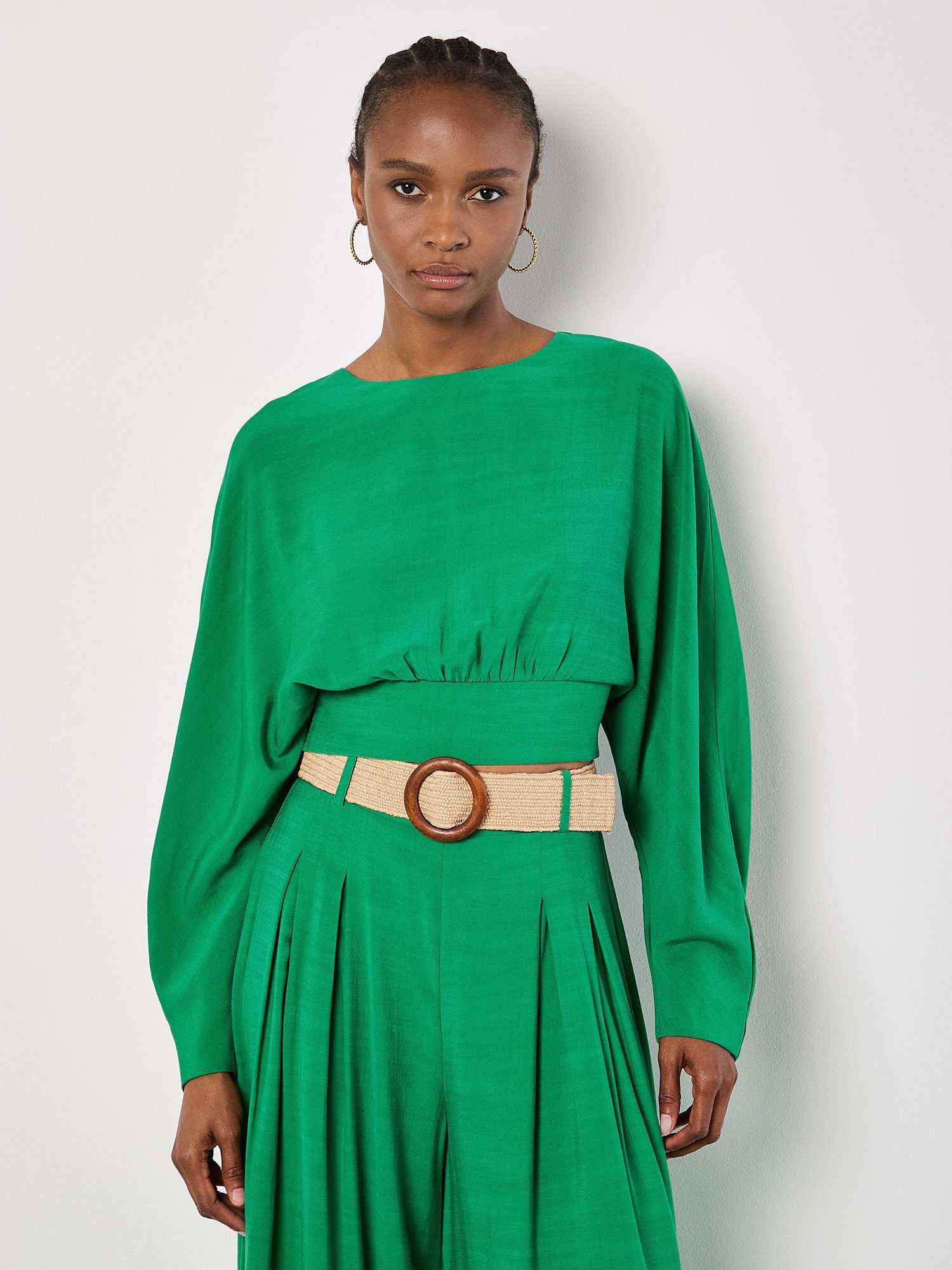 Apricot Langarmshirt Crop Batwing Top mit offenem Rücken