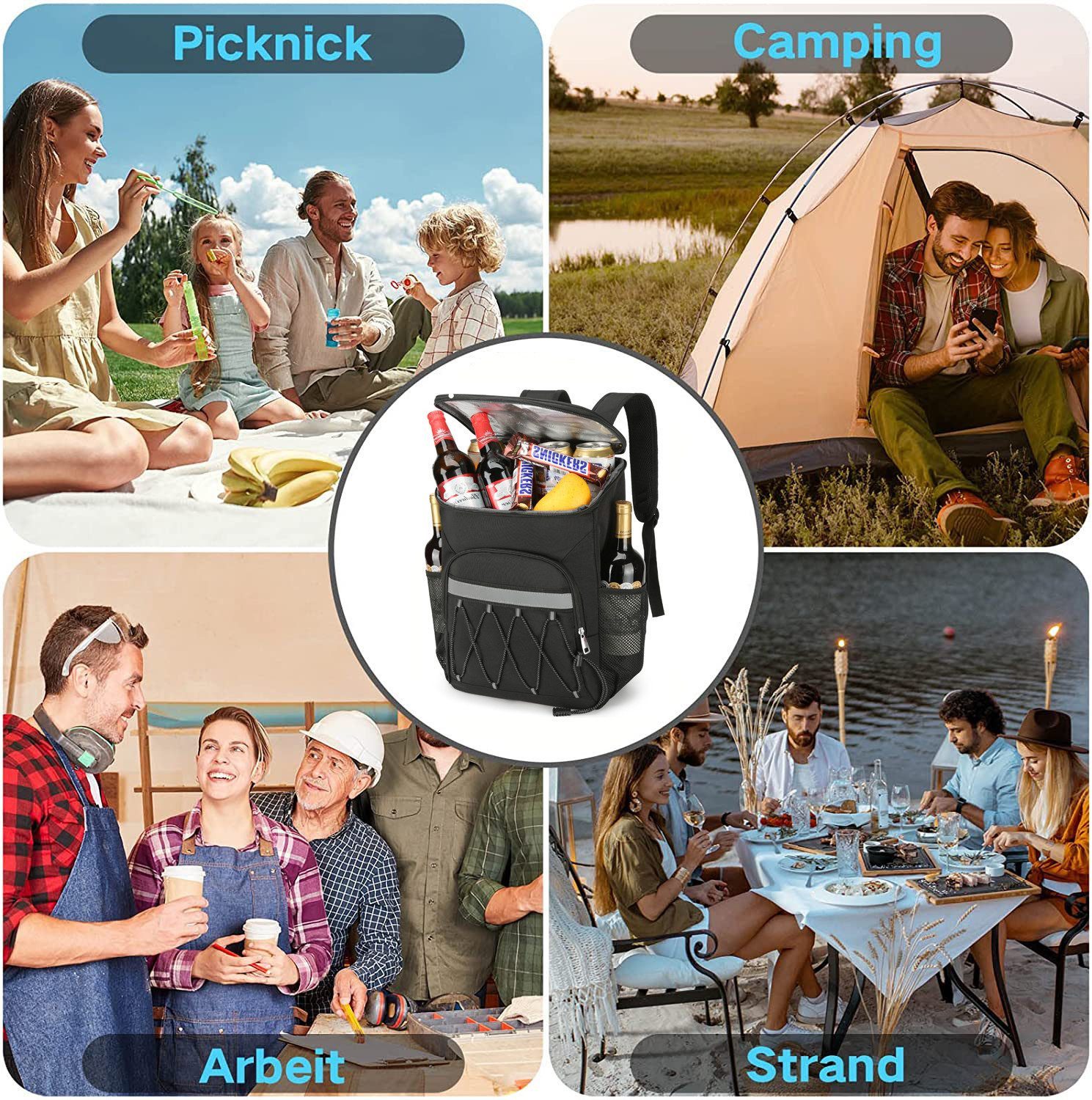 Fyrove Picknickkorb Kühlrucksack Thermo Rucksack, kühltasche,kühlbox (Groß Isoliert Kühlrucksack Wasserdichten Ultraleicht Rucksäcke Damen Herren Cooler Bag für – Bild 5 von 5