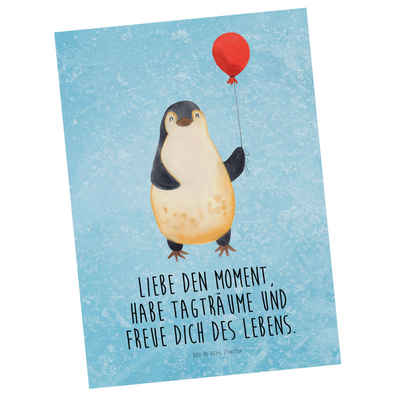 Mr. & Mrs. Panda Postkarte »Pinguin Luftballon - Eisblau - Geschenk, Grußkarte, Liebe, Geschenkid«