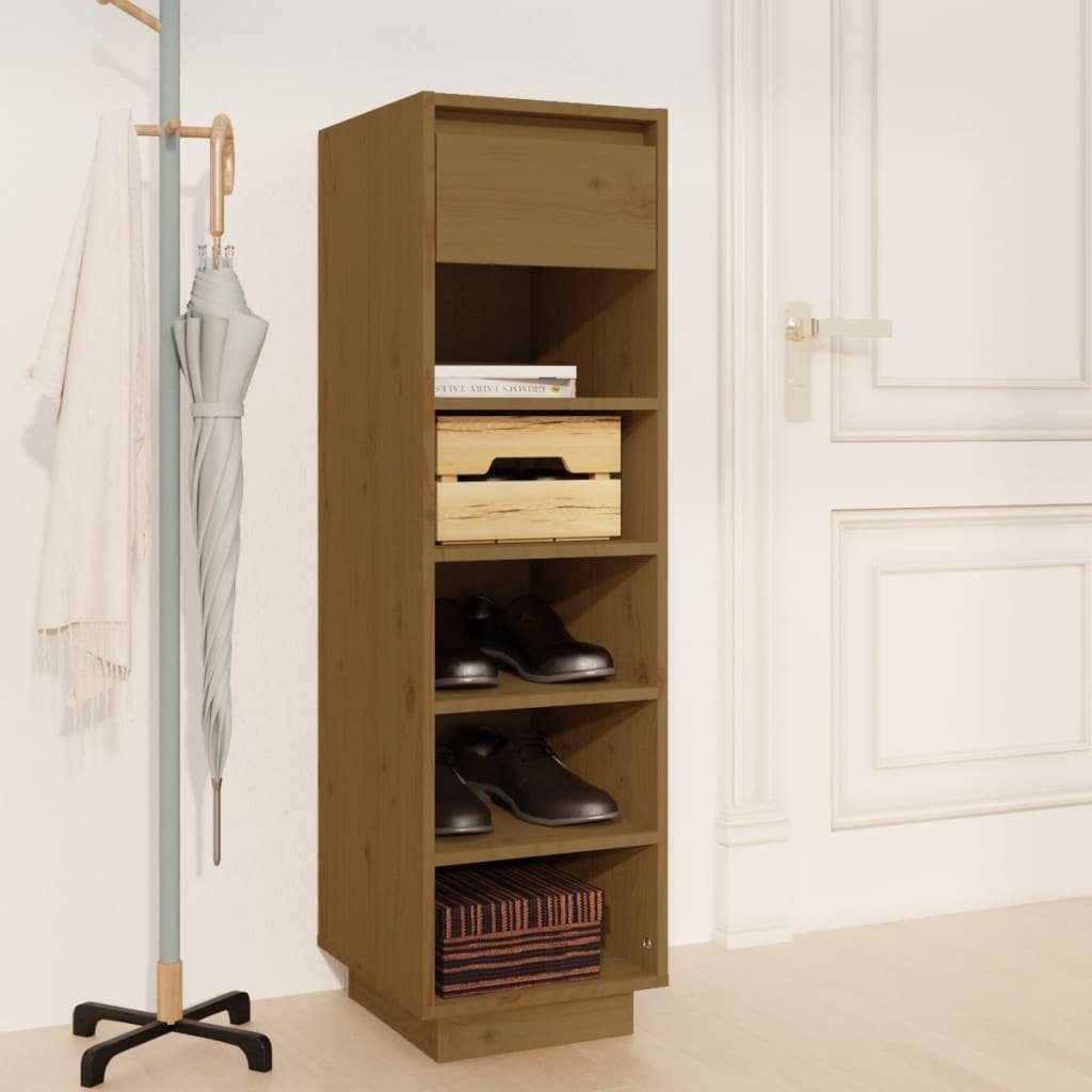 furnicato Schuhregal 30 x 34 x 105 cm Honigbraun, 1-tlg., Schuhschrank mit 5 Fächern und Schublade für deinen Flur
