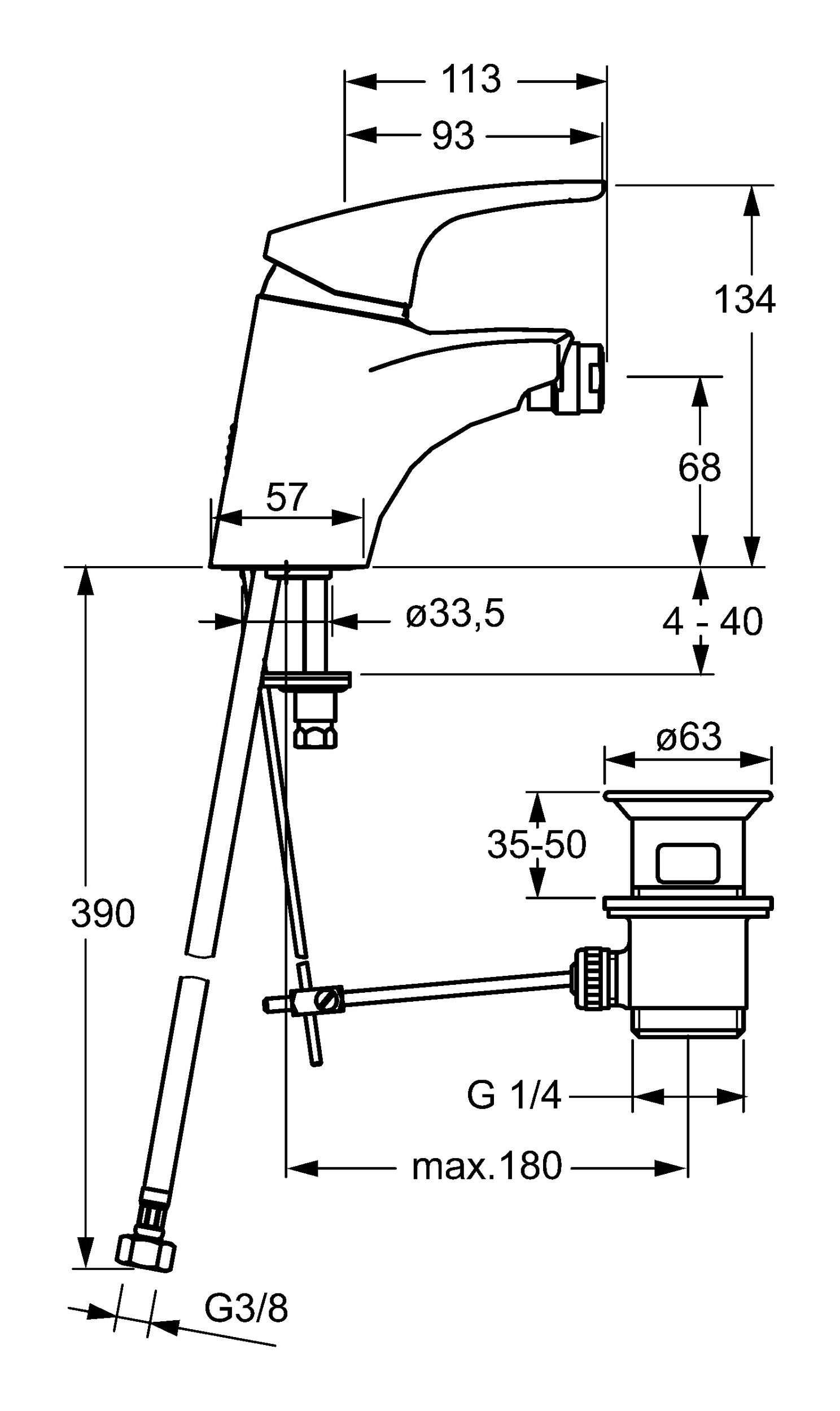 Einhand-Einlochbatterie Ausladung Sitzwaschbecken HANSA für mm 113 Bidetarmatur Hansamix