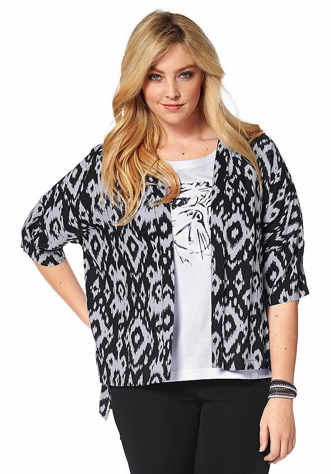 YESET Blusenjacke Damen Bluse Ethno Blusenjacke Wickelbluse Jacke schwarz weiss 502352