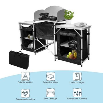 Clanmacy Campingtisch Campingküche Küchenbox Windschutz Alu Kochen Spritzschutz Faltschrank Camping