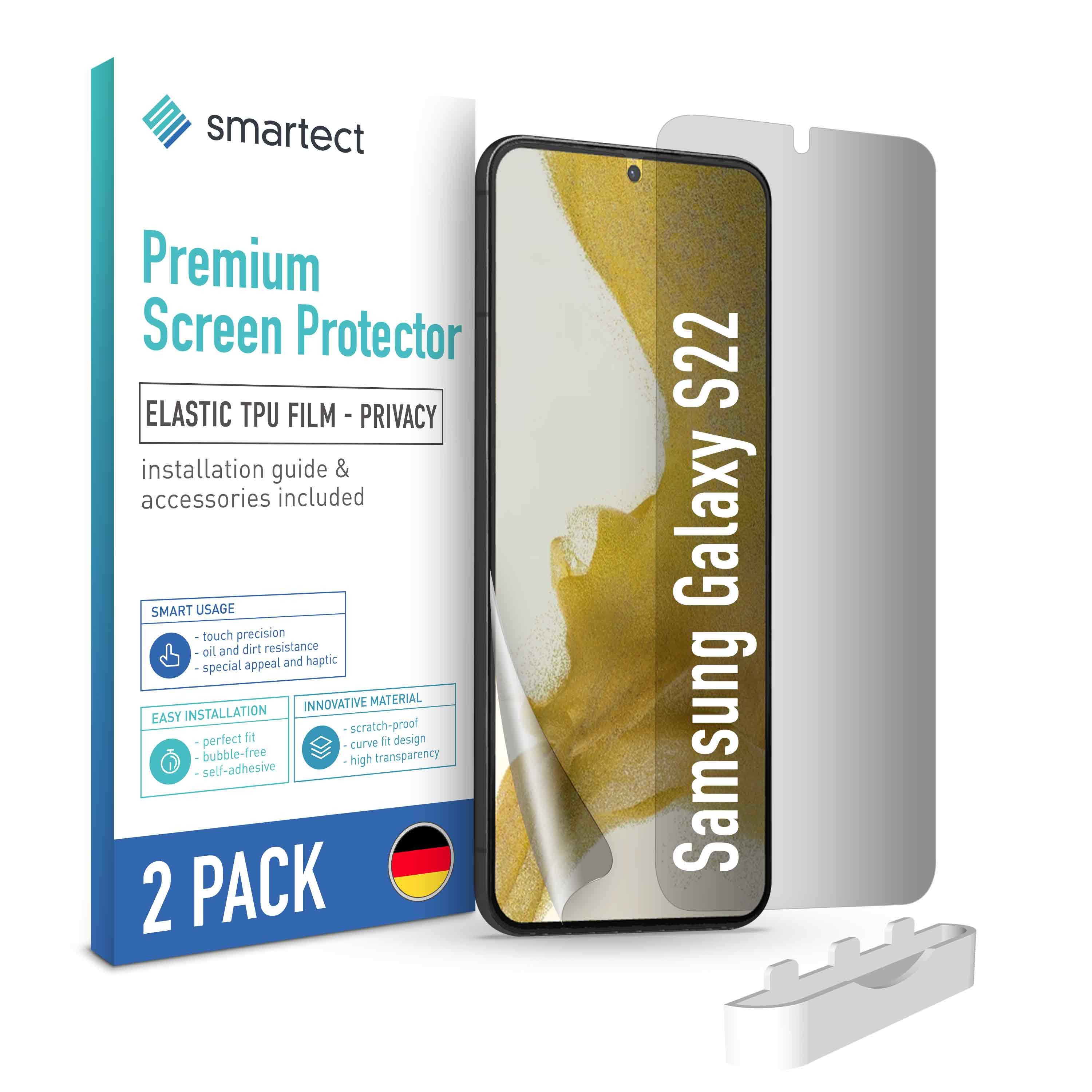 smartect Displayschutzfolie TPU Sichtschutzfolie für Samsung Galaxy S22, Set, 2 Stück, Panzerfolie Blickschutz Displayfolie Anti Spy