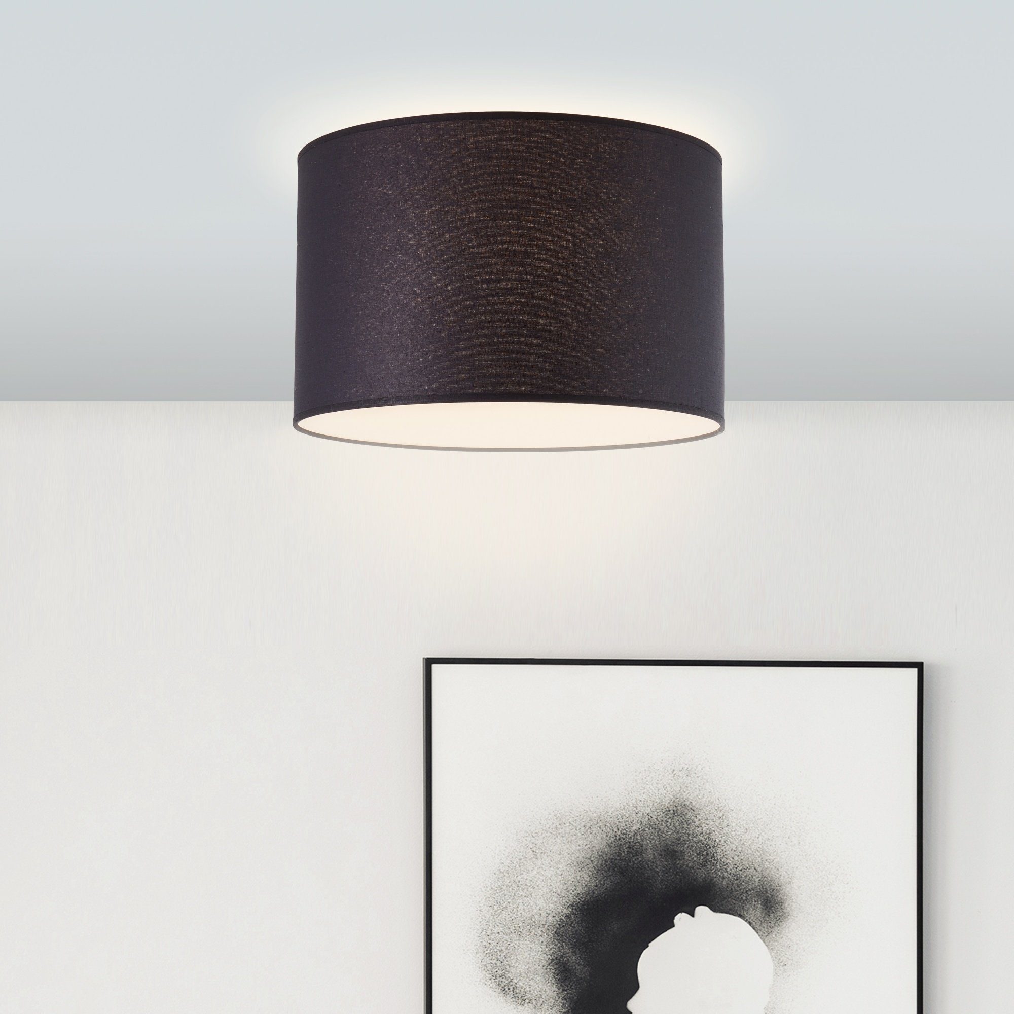 Lightbox Deckenleuchte, ohne Leuchtmittel, dekorative Deckenlampe, Textilschirm, 27,5 x 38 cm, E27, schwarz | Deckenlampen
