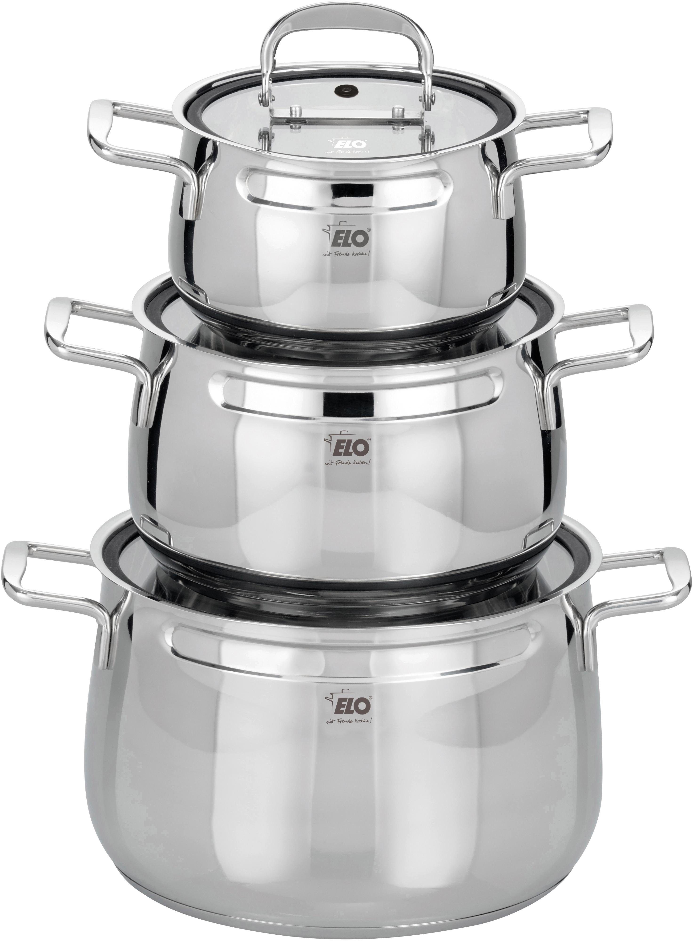 Elo Topf-Set Mystery, Edelstahl 18/8 (Set, 6-tlg., je 1x Fleischtopf mit Deckel Ø 16/20/24 cm), Induktion