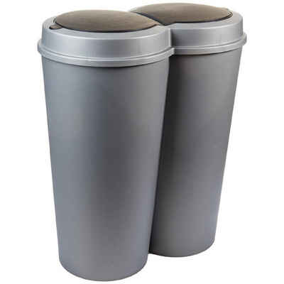 SUSTANIA Mülleimer DUO BIN Abfalleimer 50 L grau mit schwarzem Schiebedeckel, Mülleimer groß aus Kunststoff für die Küche & Büro