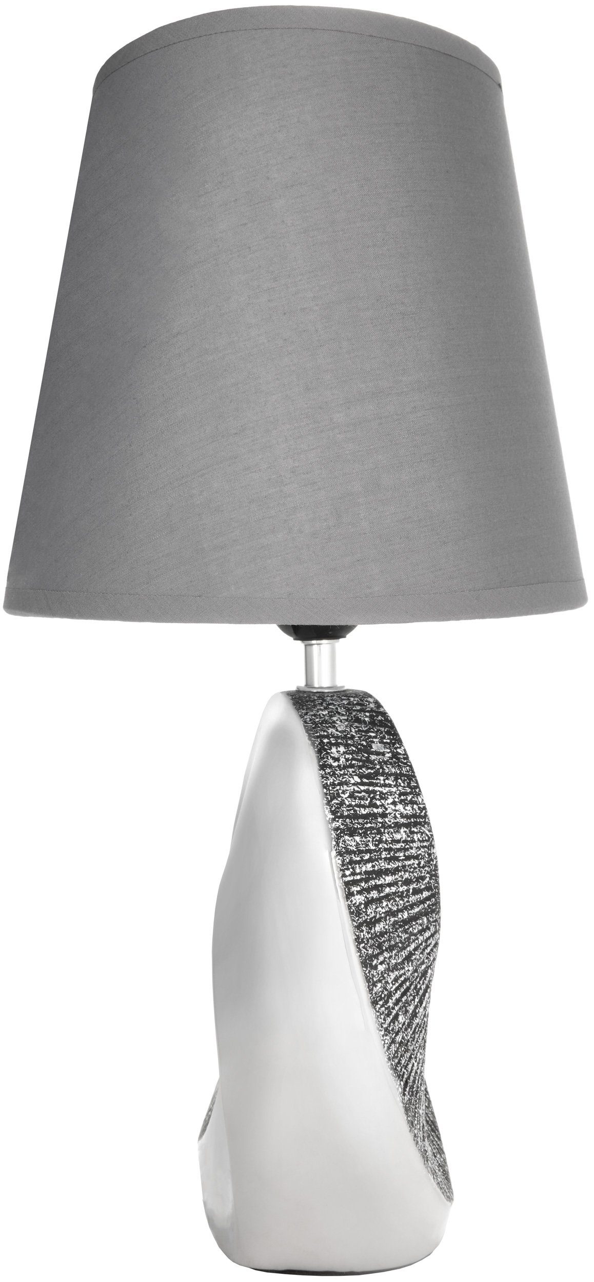 Keramikfuß, BRUBAKER ohne Tischleuchte Moderne Tischlampe cm 42,5 Nachttischlampe Stein mit Höhe Ring Leuchtmittel, Silber,