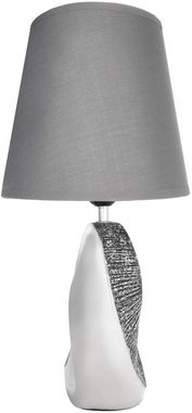 BRUBAKER Nachttischlampe Tischlampe Stein Ring Silber, ohne Leuchtmittel, Moderne Tischleuchte mit Keramikfuß, Höhe 42,5 cm