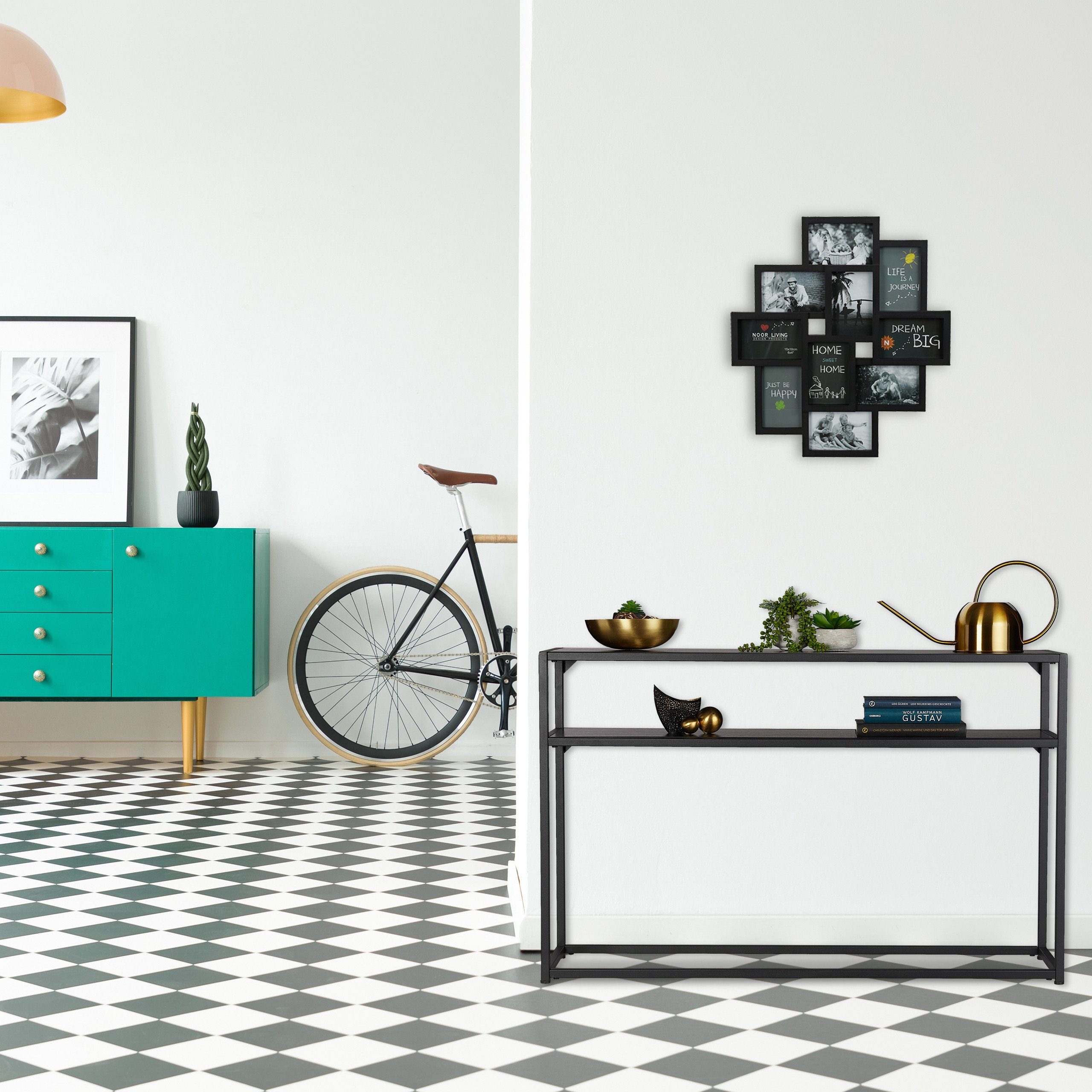 relaxdays Konsolentisch Schwarzer Konsolentisch mit 2 Ablagen günstig online kaufen